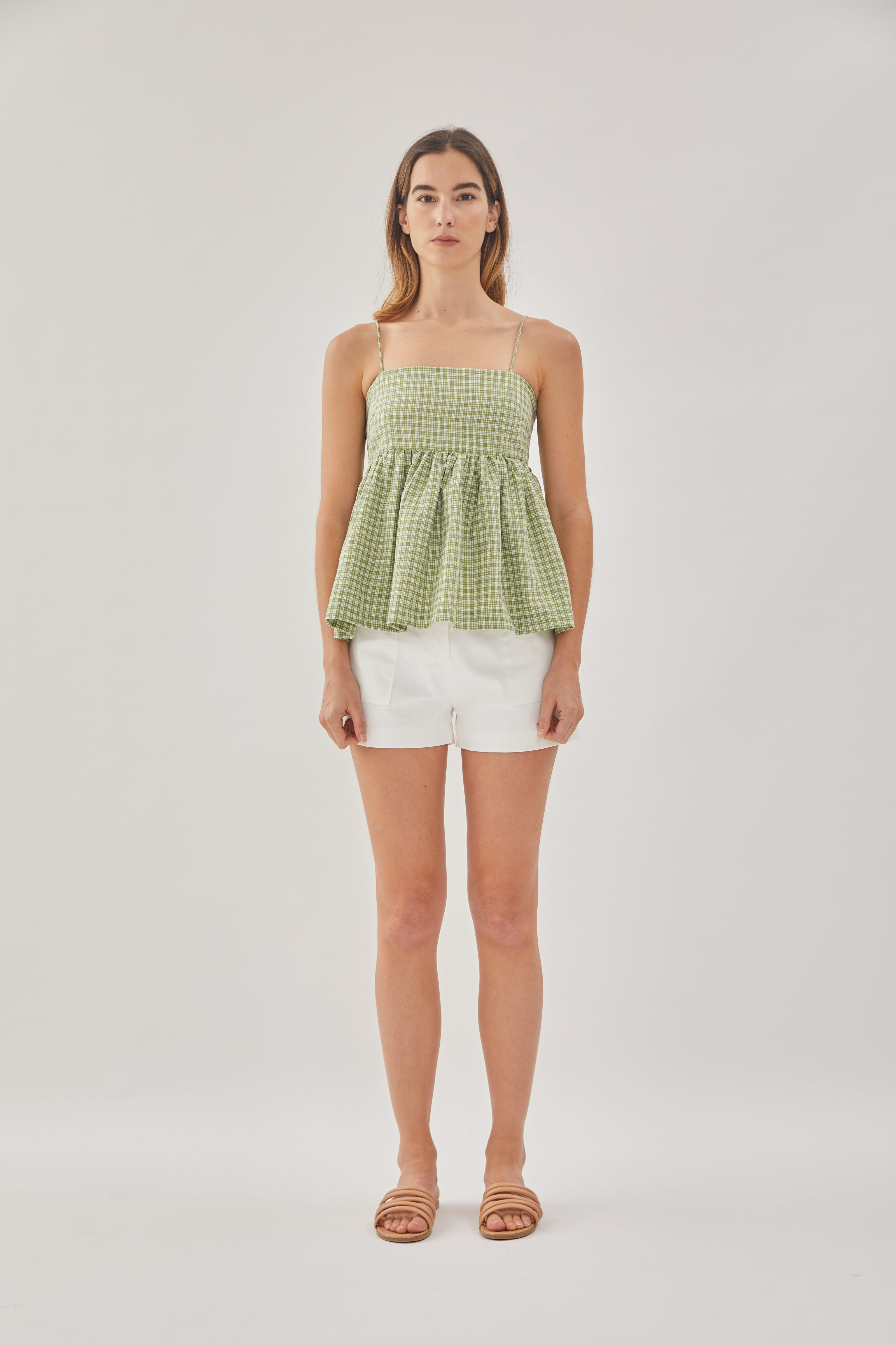 Cami Top in Gingham Fern