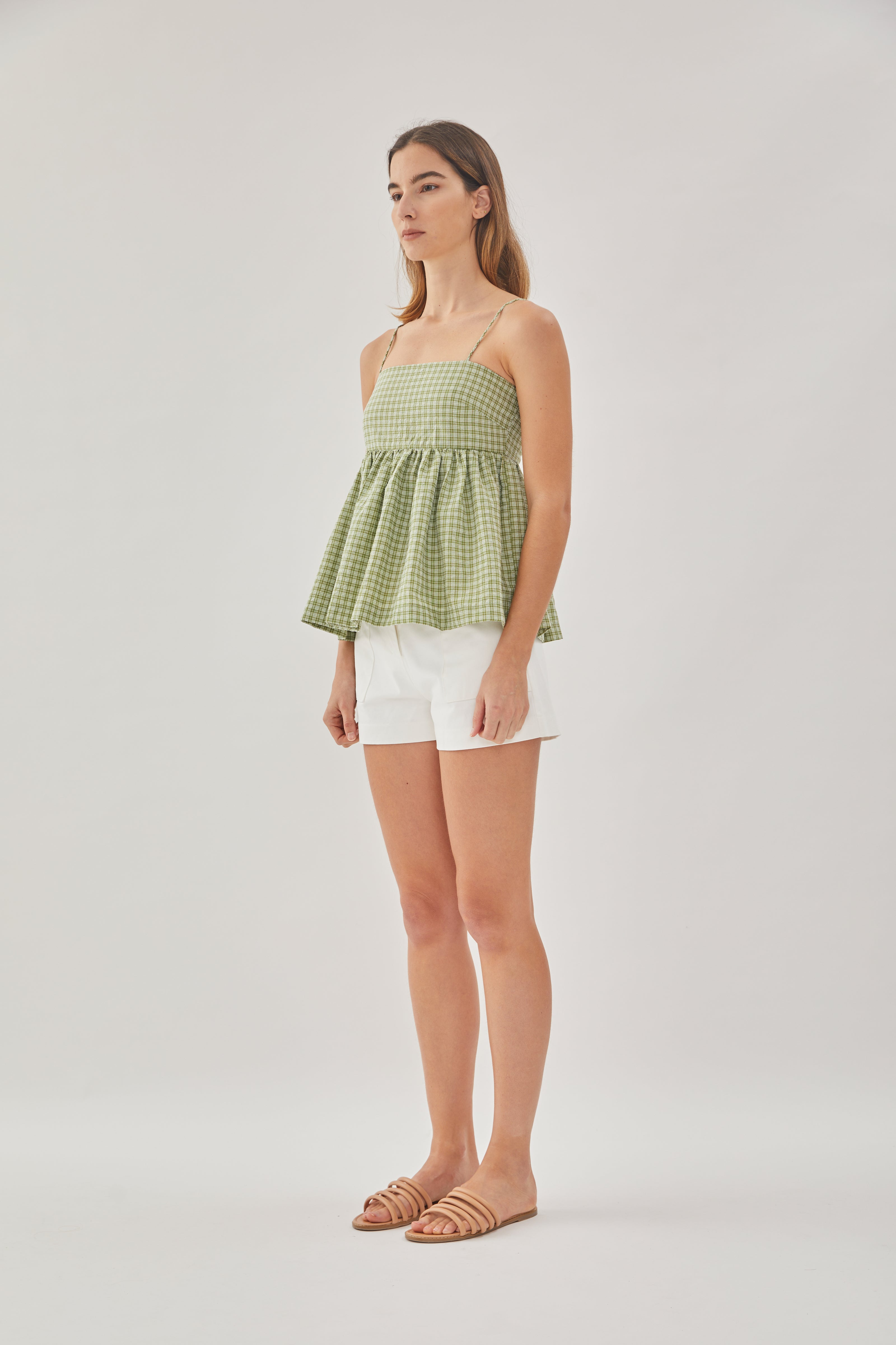 Cami Top in Gingham Fern