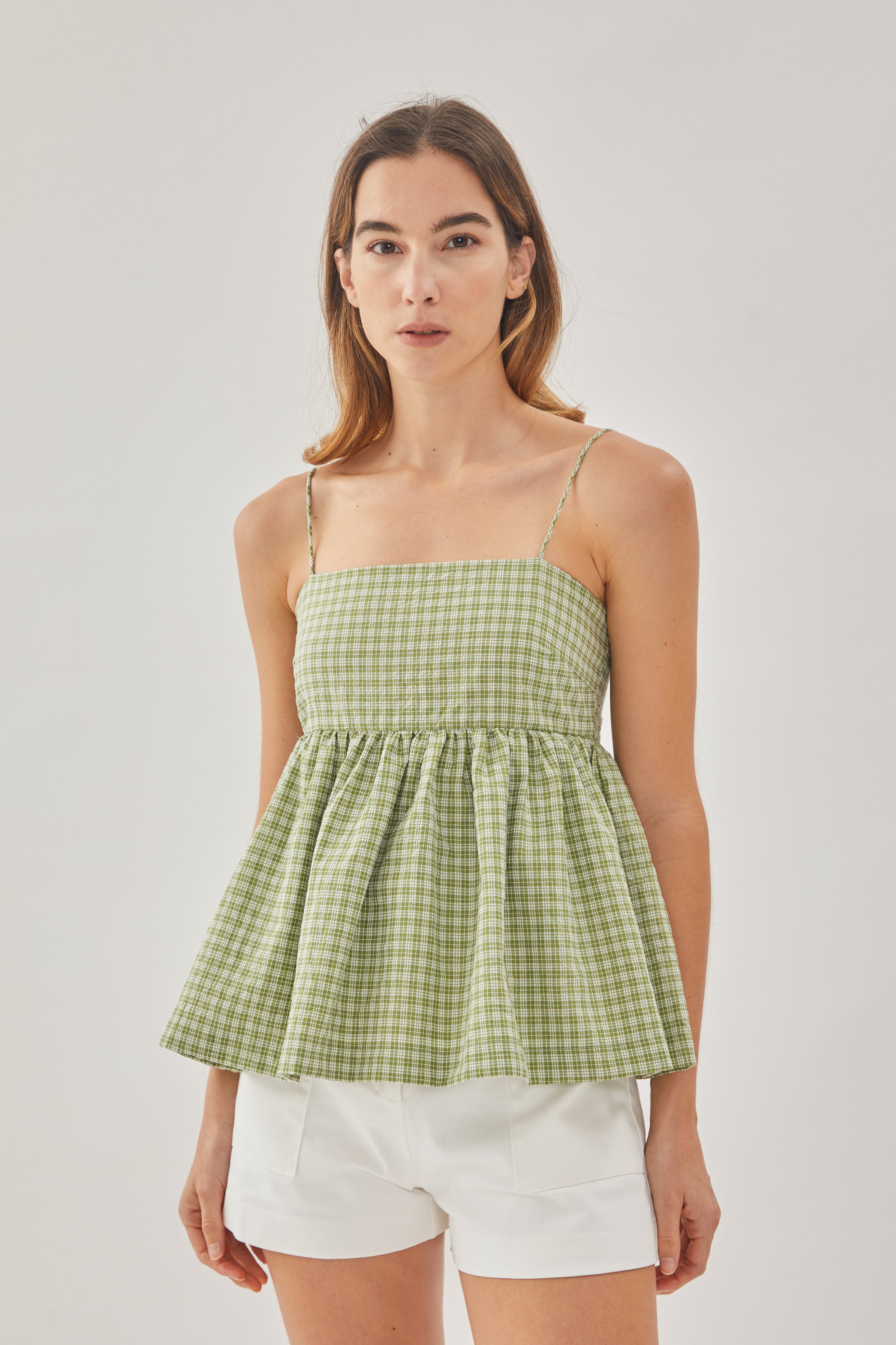 Cami Top in Gingham Fern