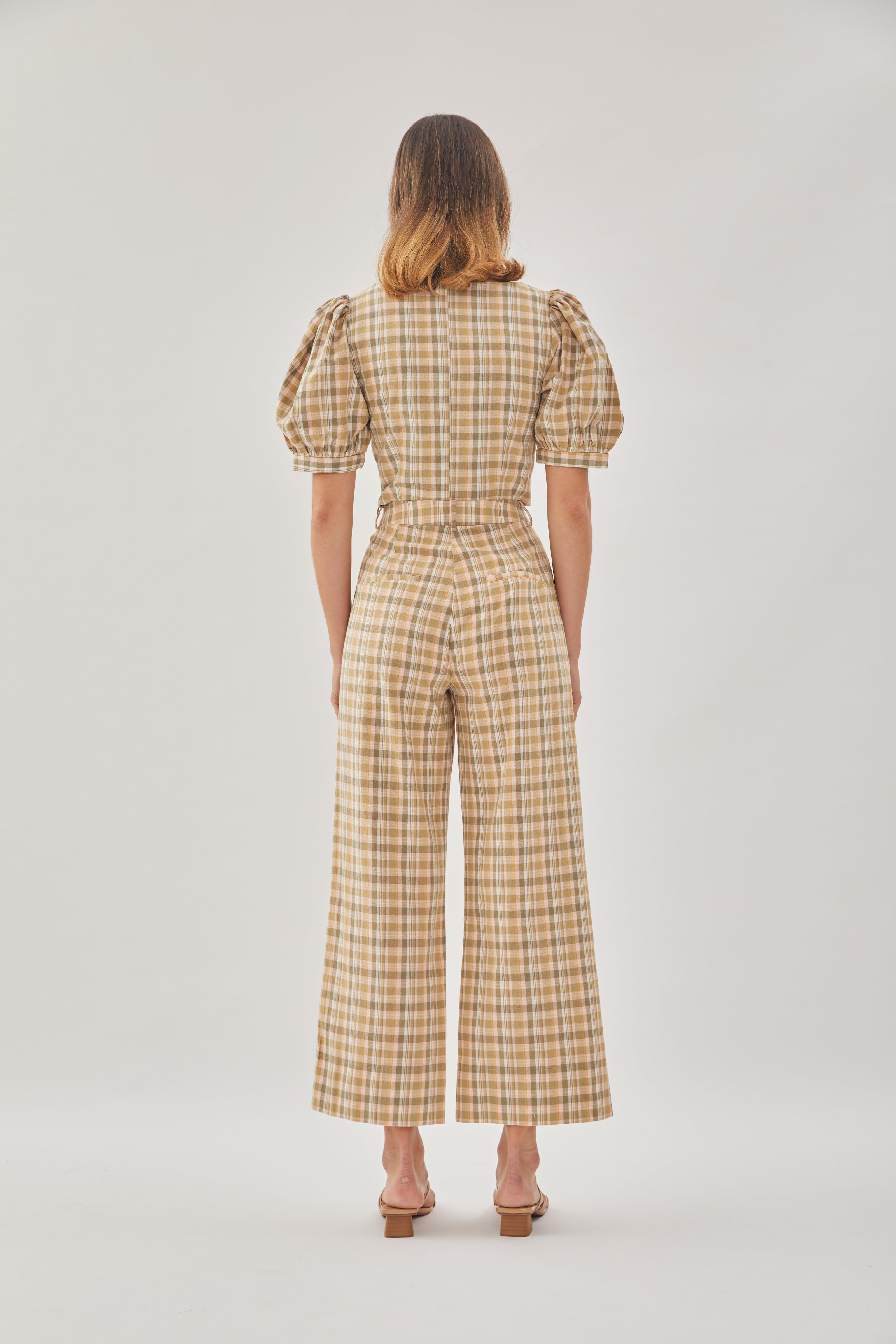 Checkered Cotton Straight Pants in Forest