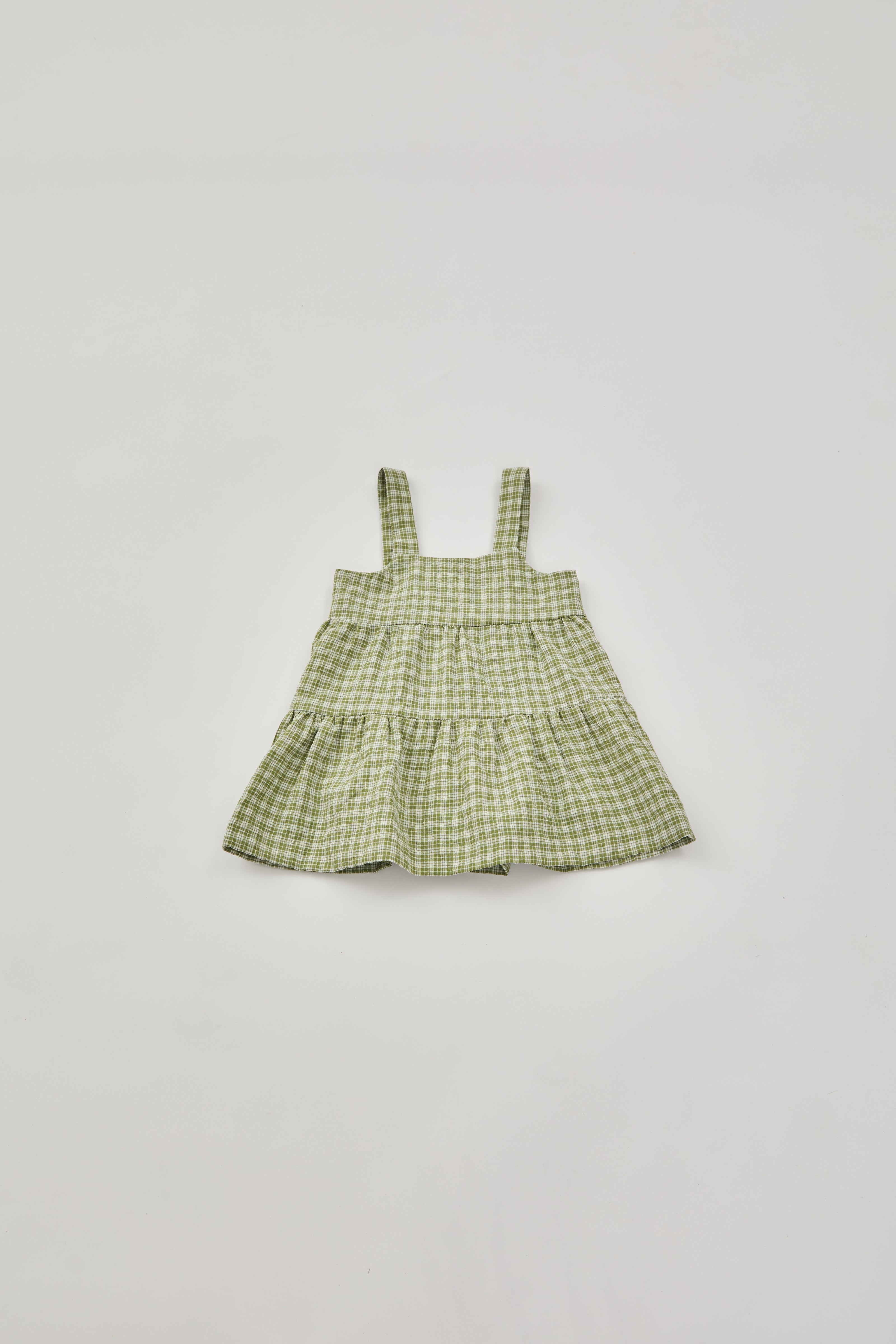 Mini Tiered Dress in Gingham Fern