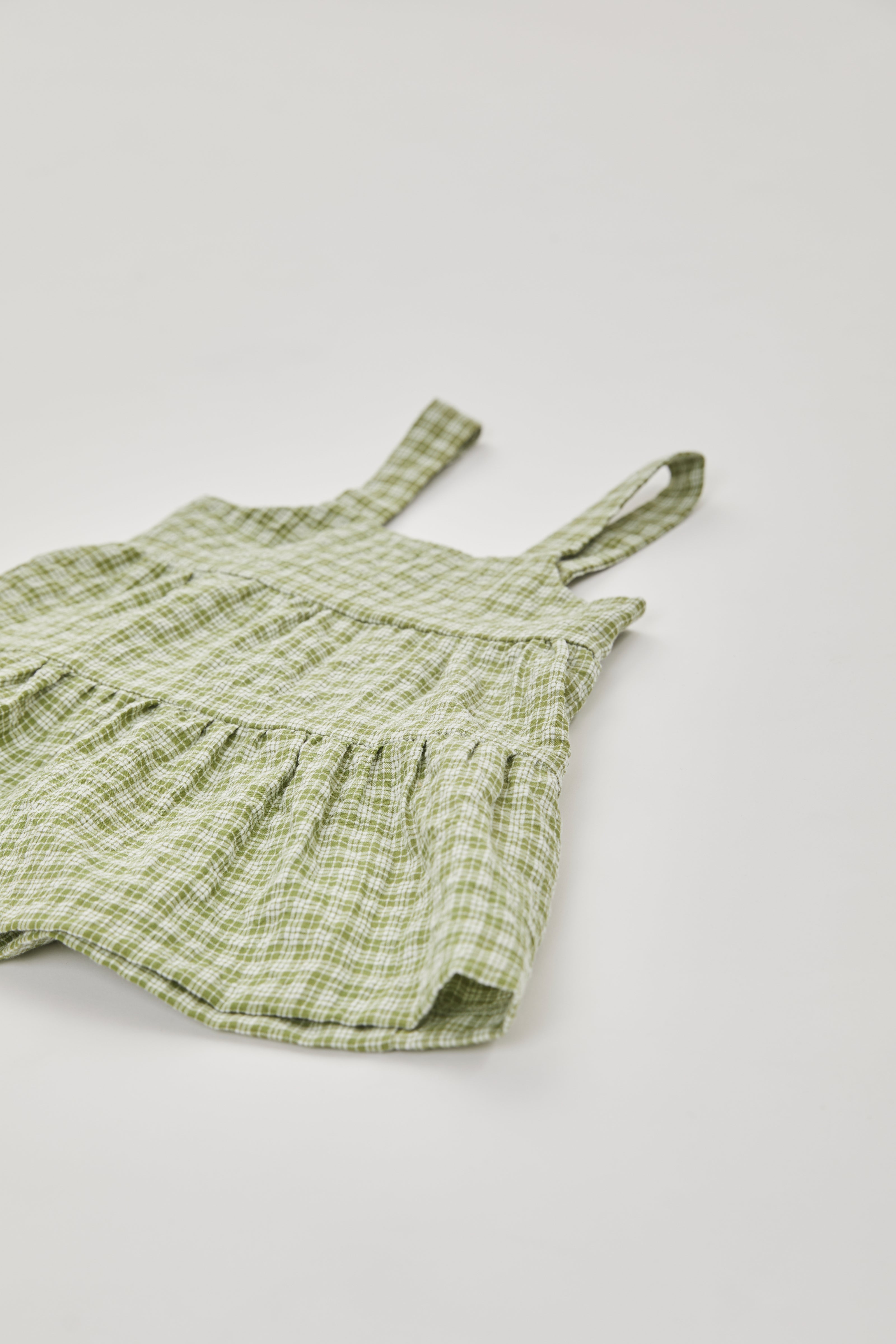 Mini Tiered Dress in Gingham Fern