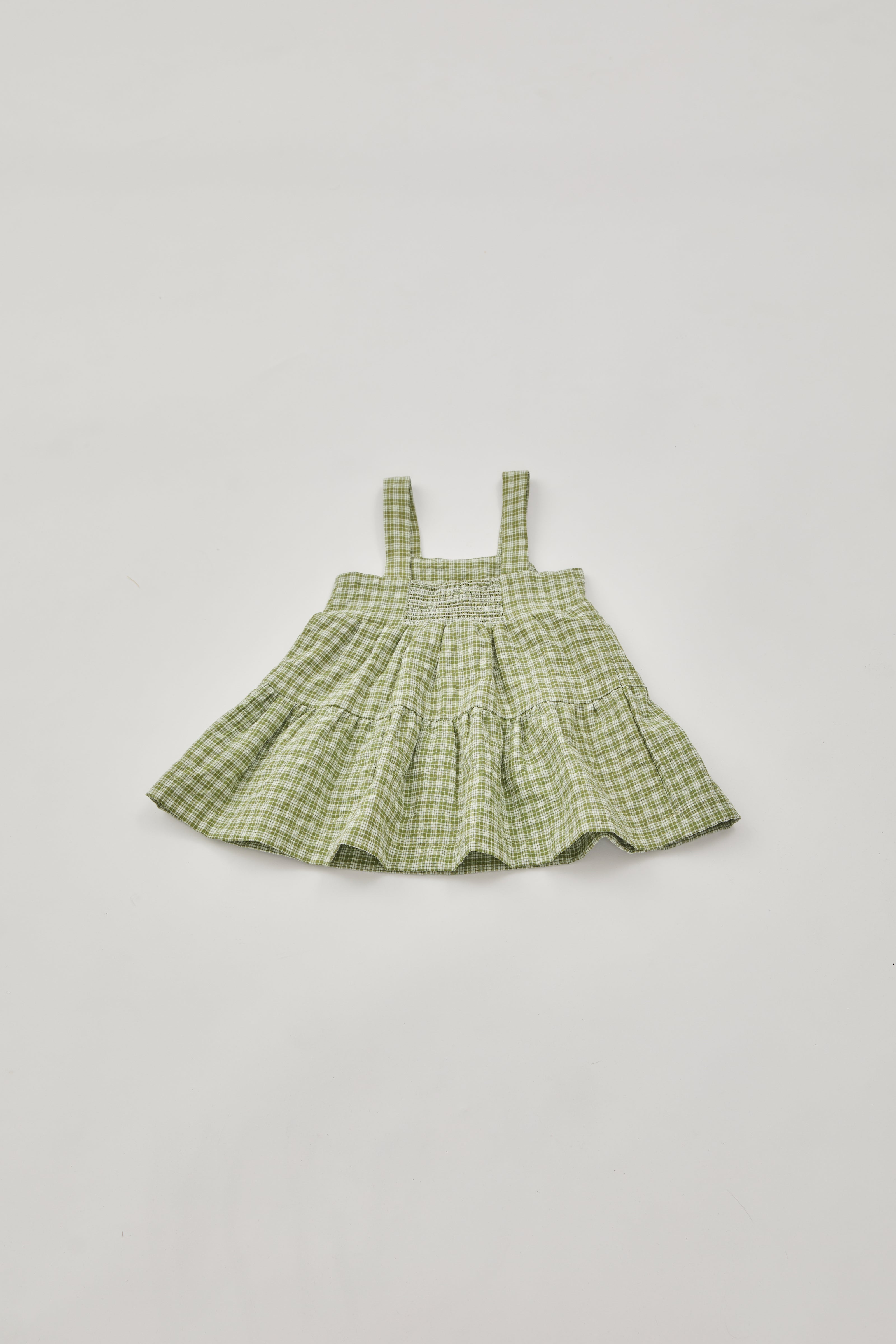 Mini Tiered Dress in Gingham Fern