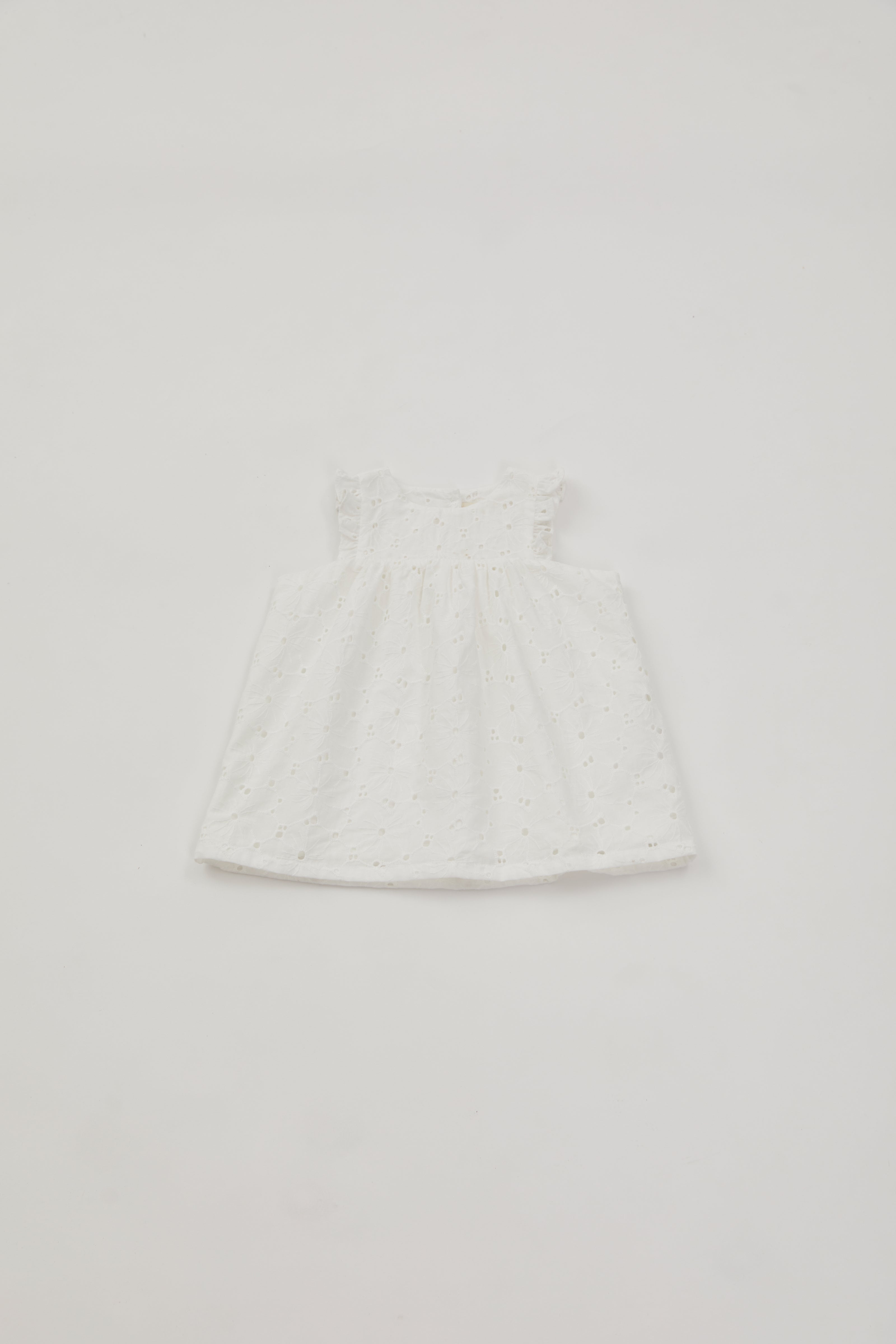 Mini Cotton Floral Frilled Dress in White