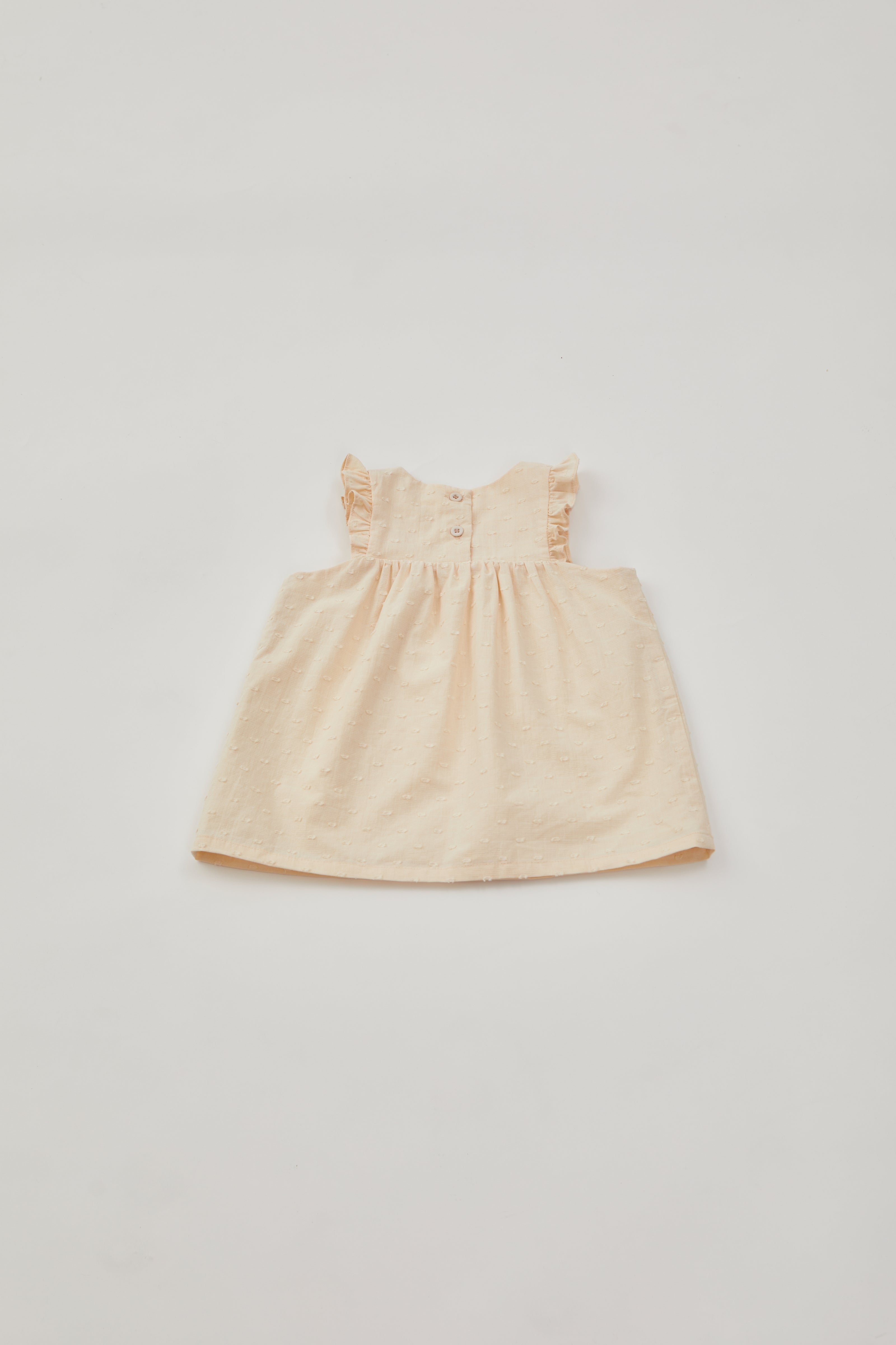 Mini Cotton Swiss Dot Frilled Dress in Vanilla