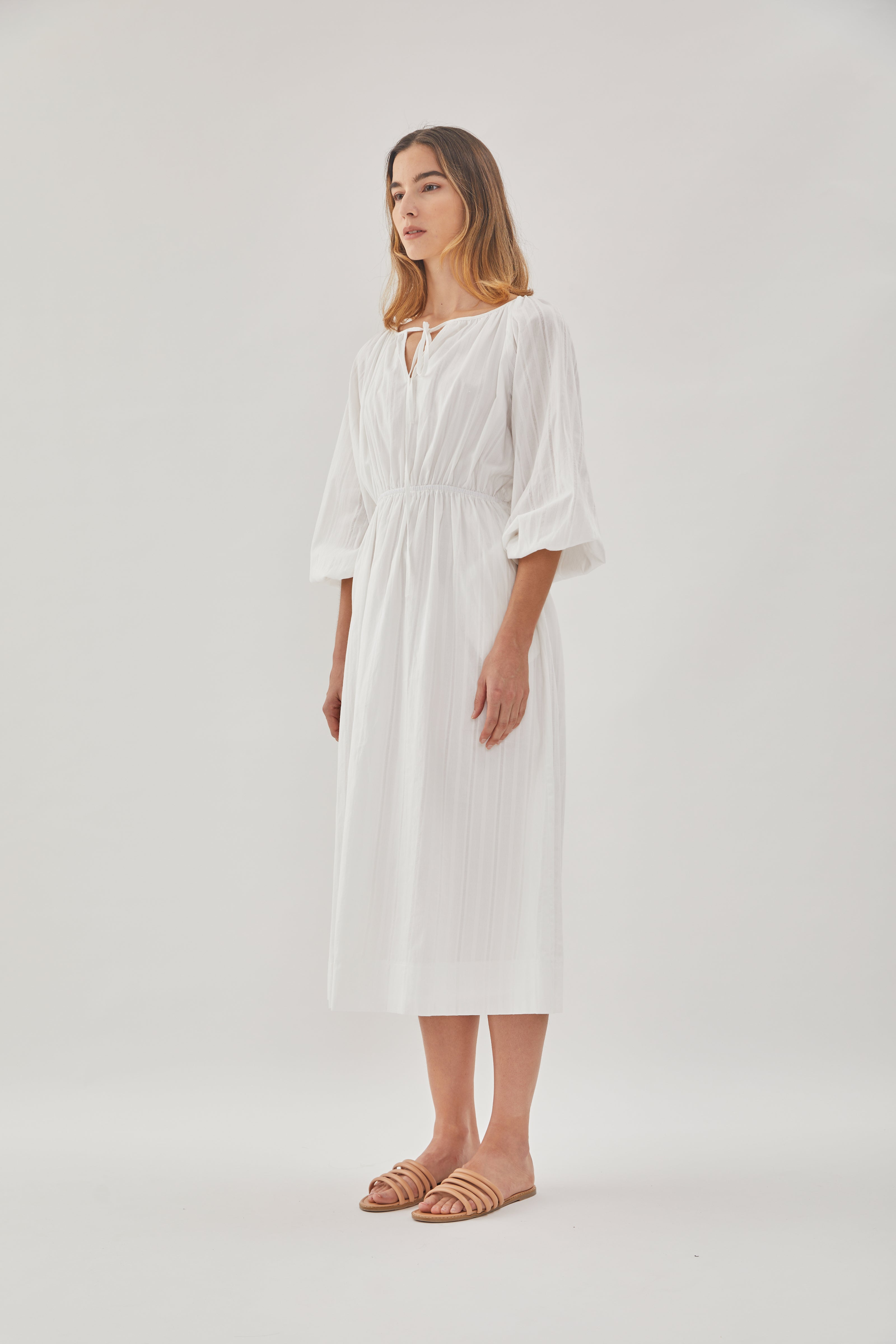 Poplin Midi Dress in White