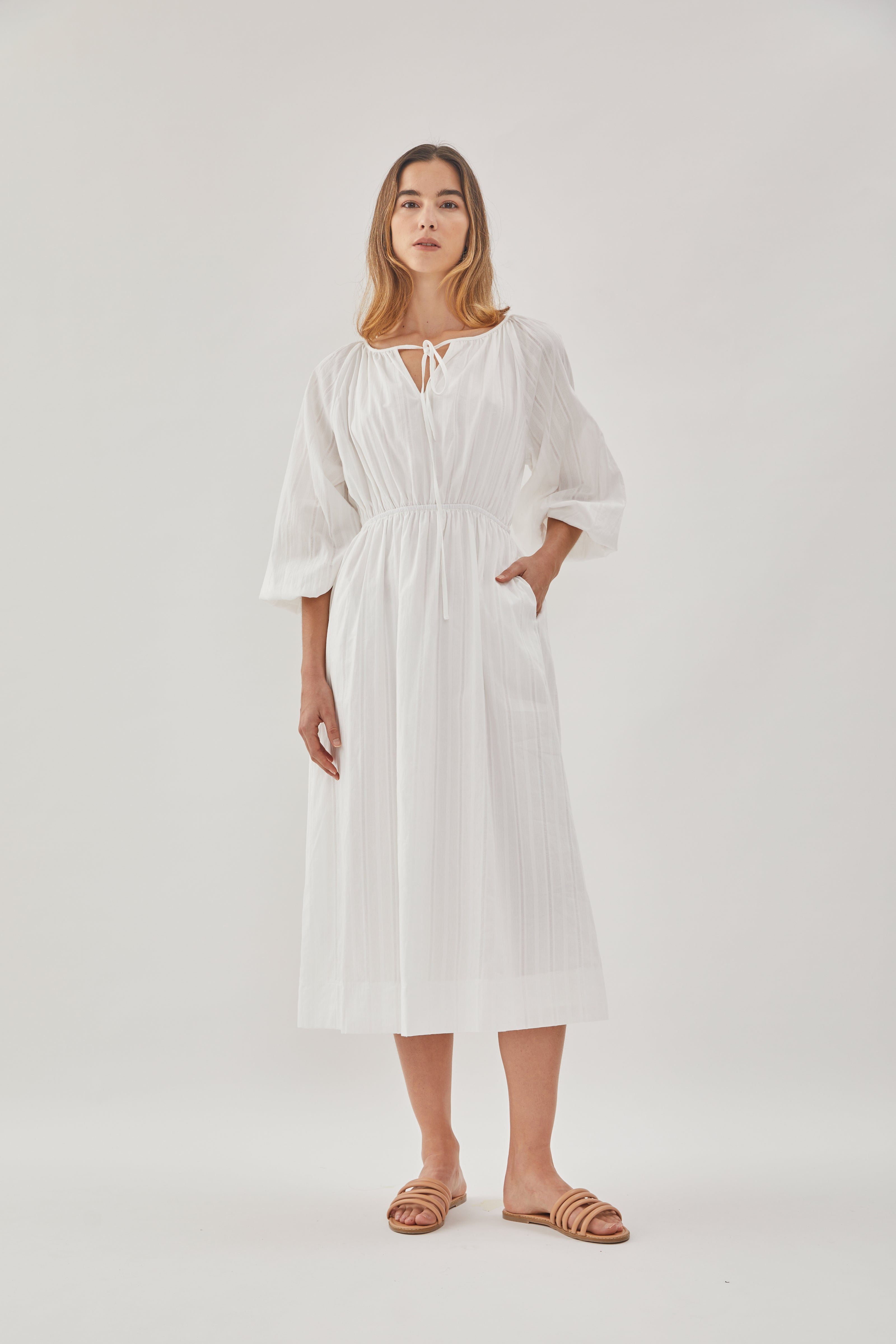 Poplin Midi Dress in White