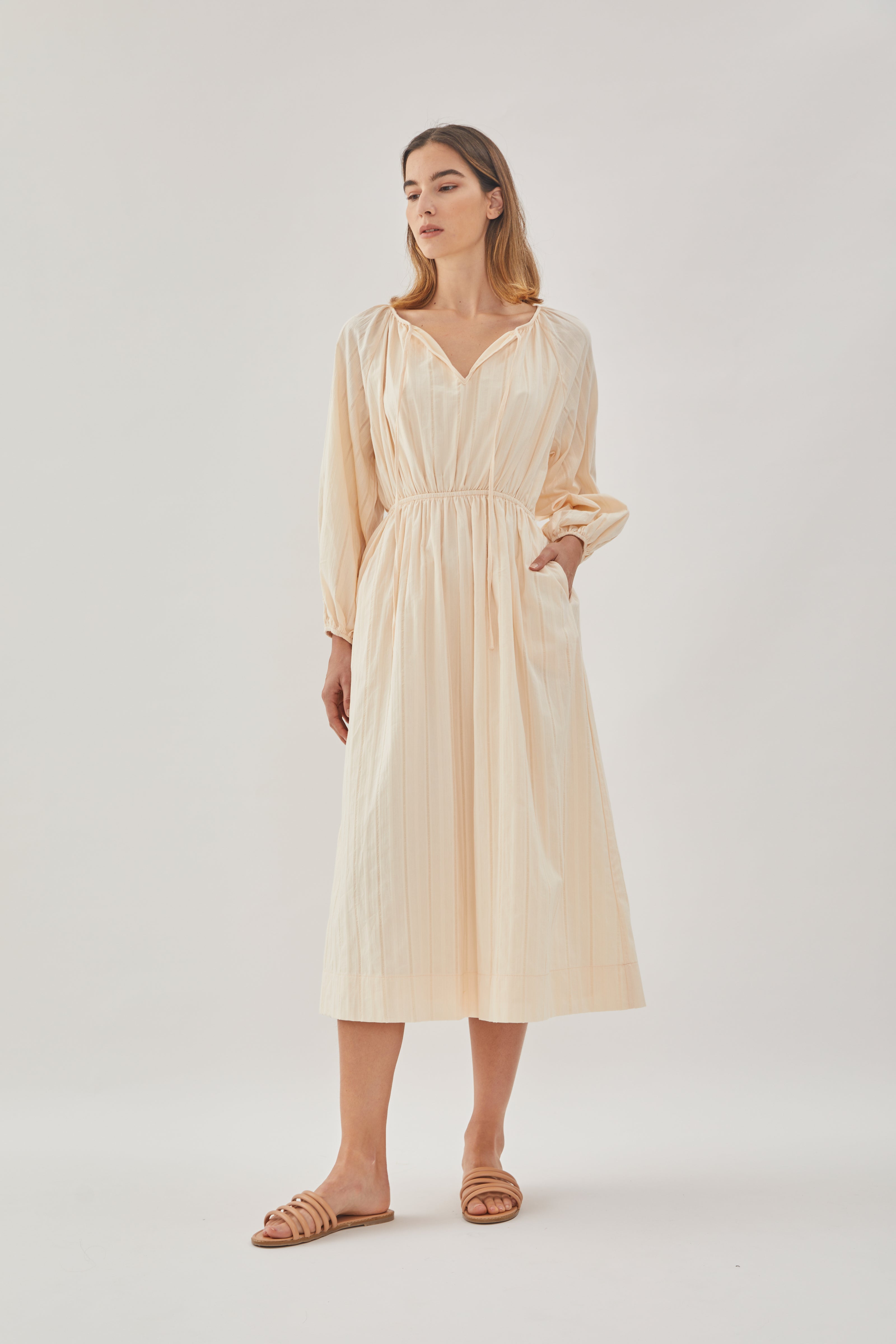 Poplin Midi Dress in Soft Yellow