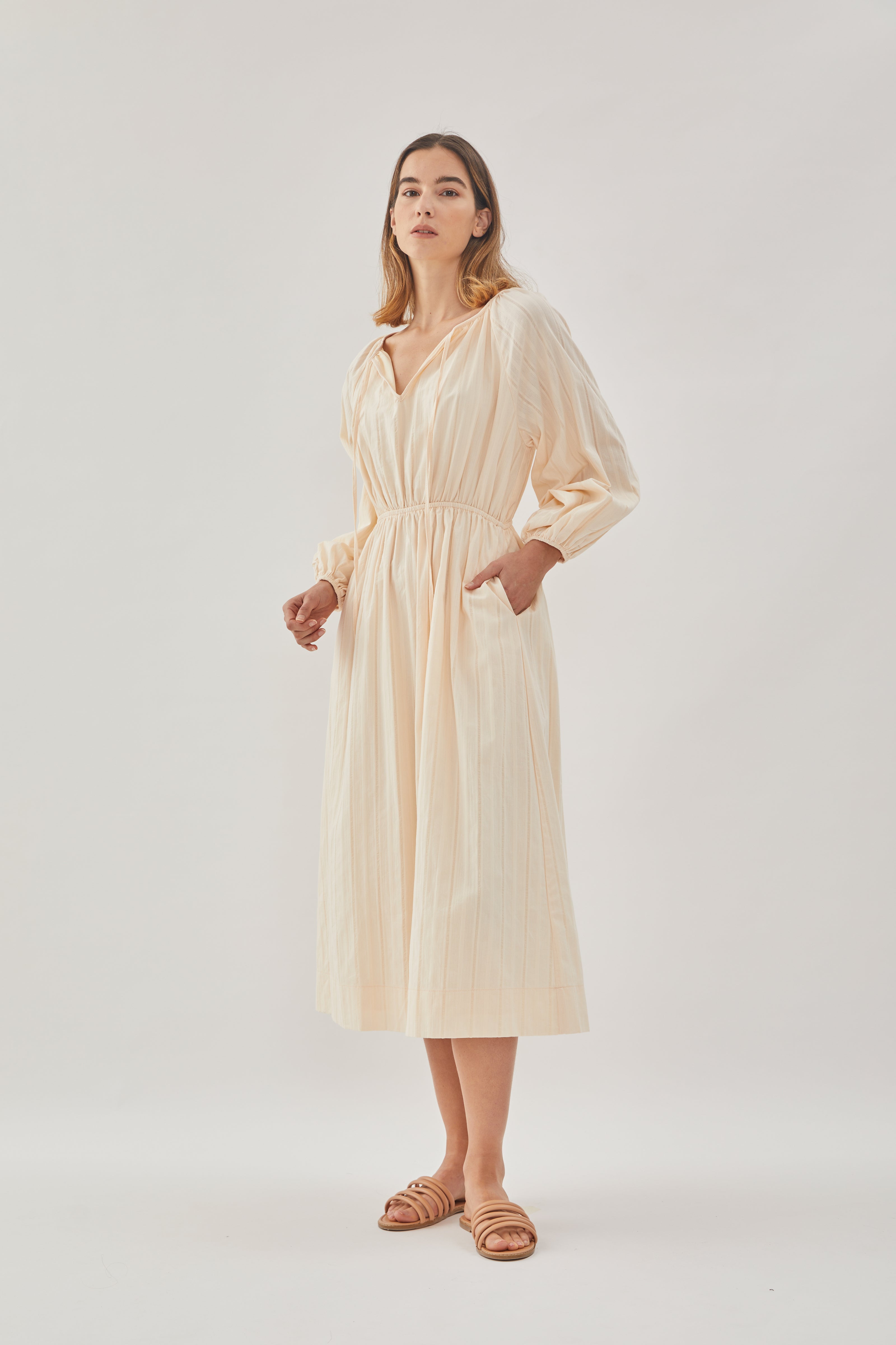 Poplin Midi Dress in Soft Yellow