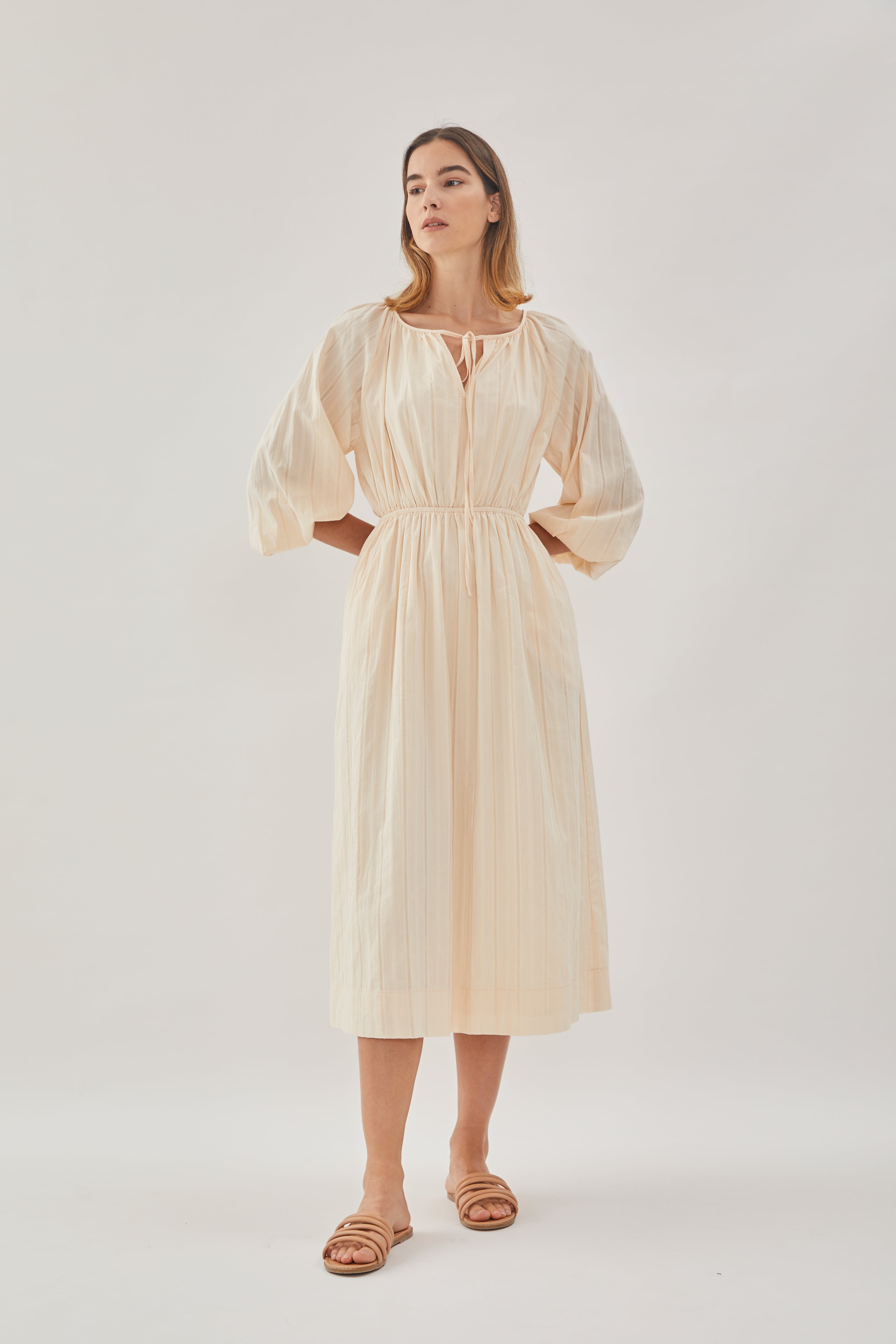 Poplin Midi Dress in Soft Yellow