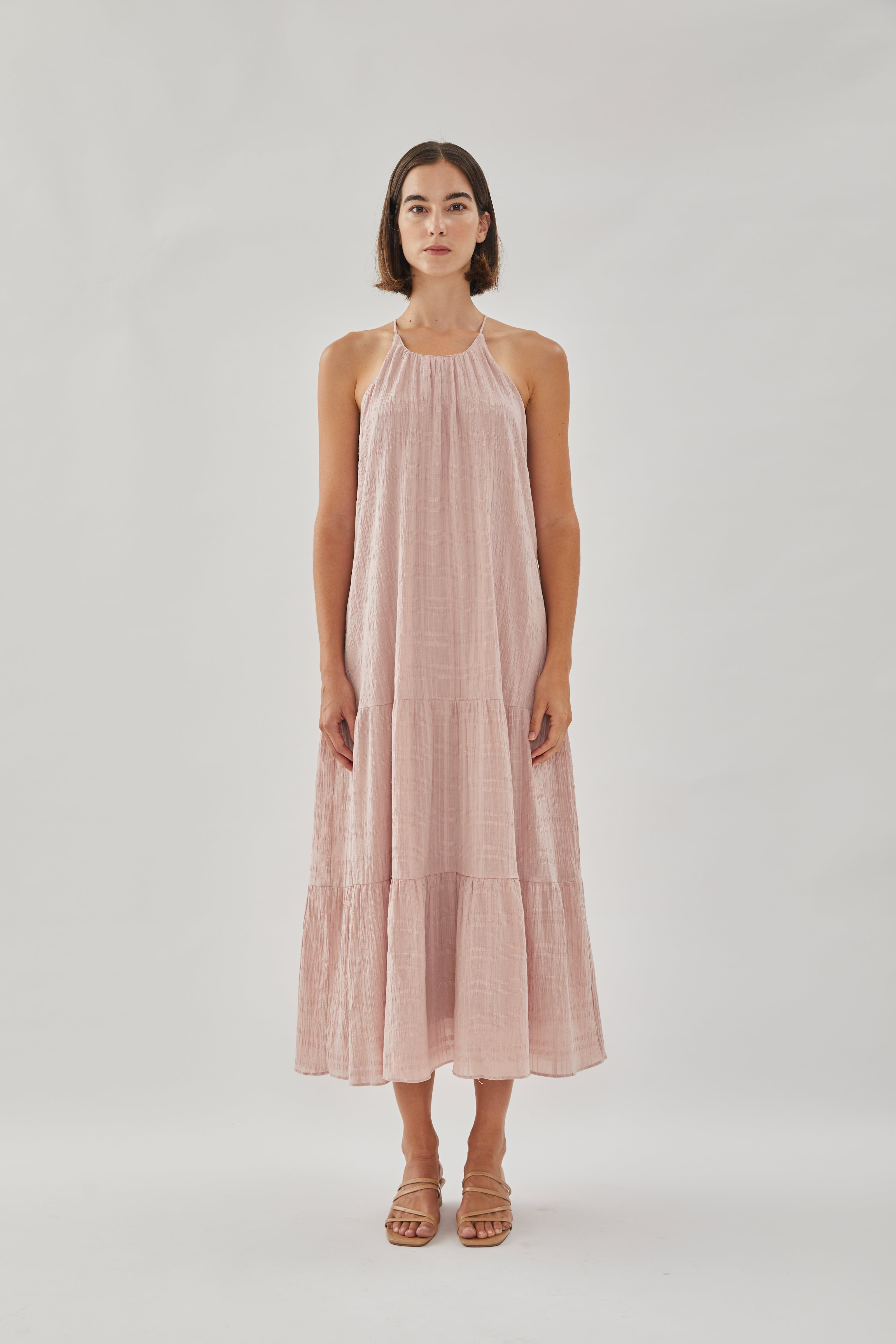 Halter Tiered Midi Dress in Rose