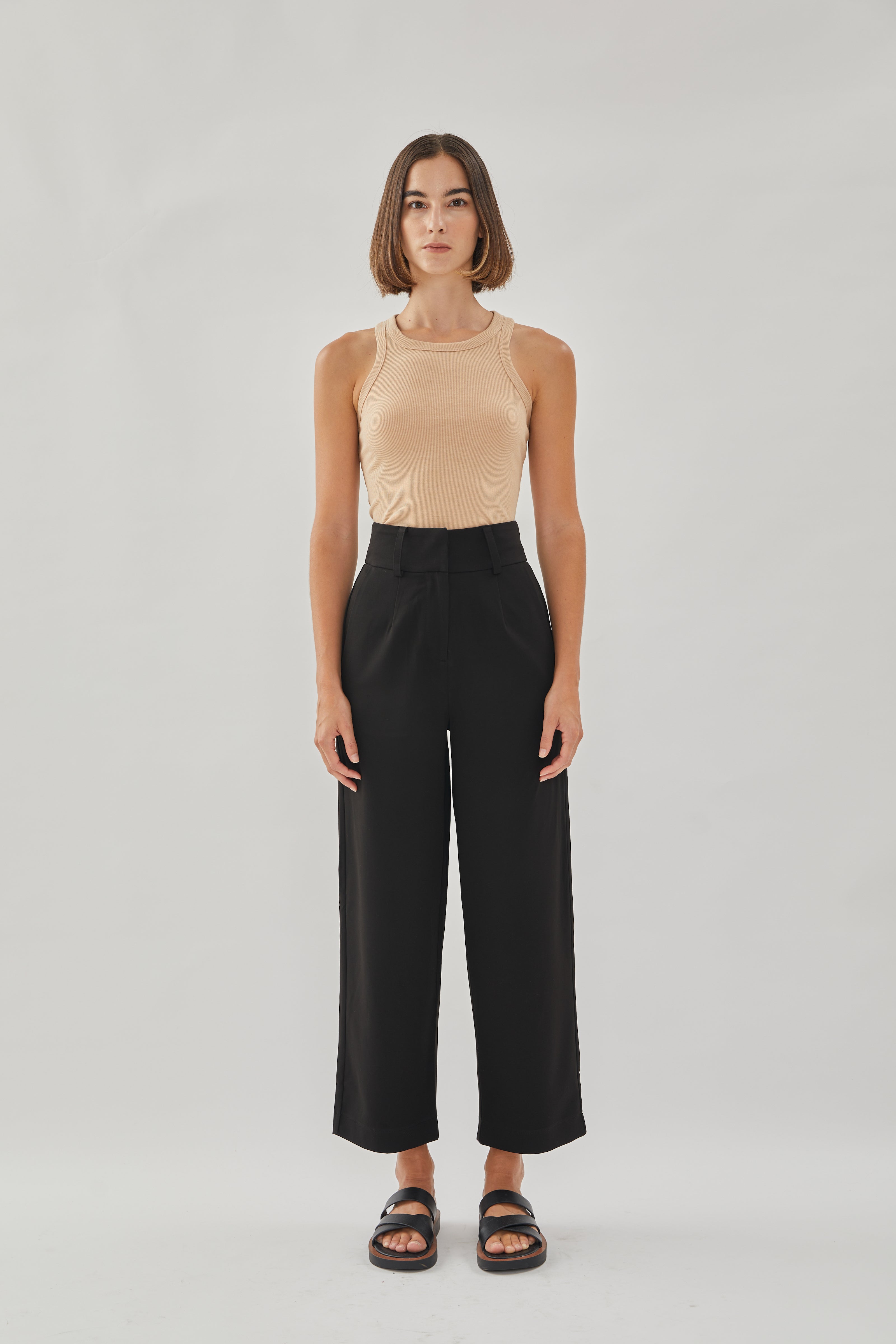 High Waisted Belted Trousers in Black