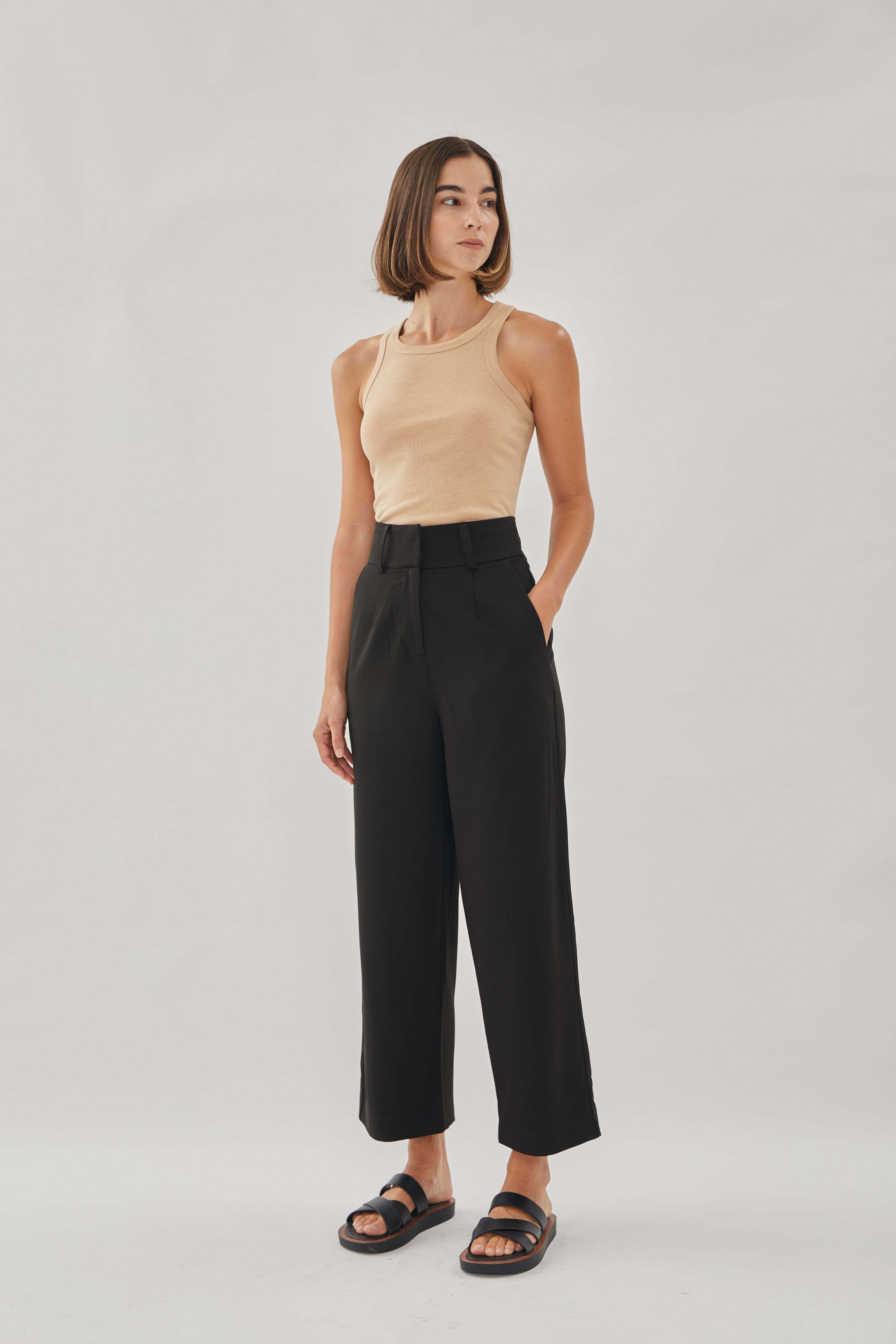 High Waisted Belted Trousers in Black