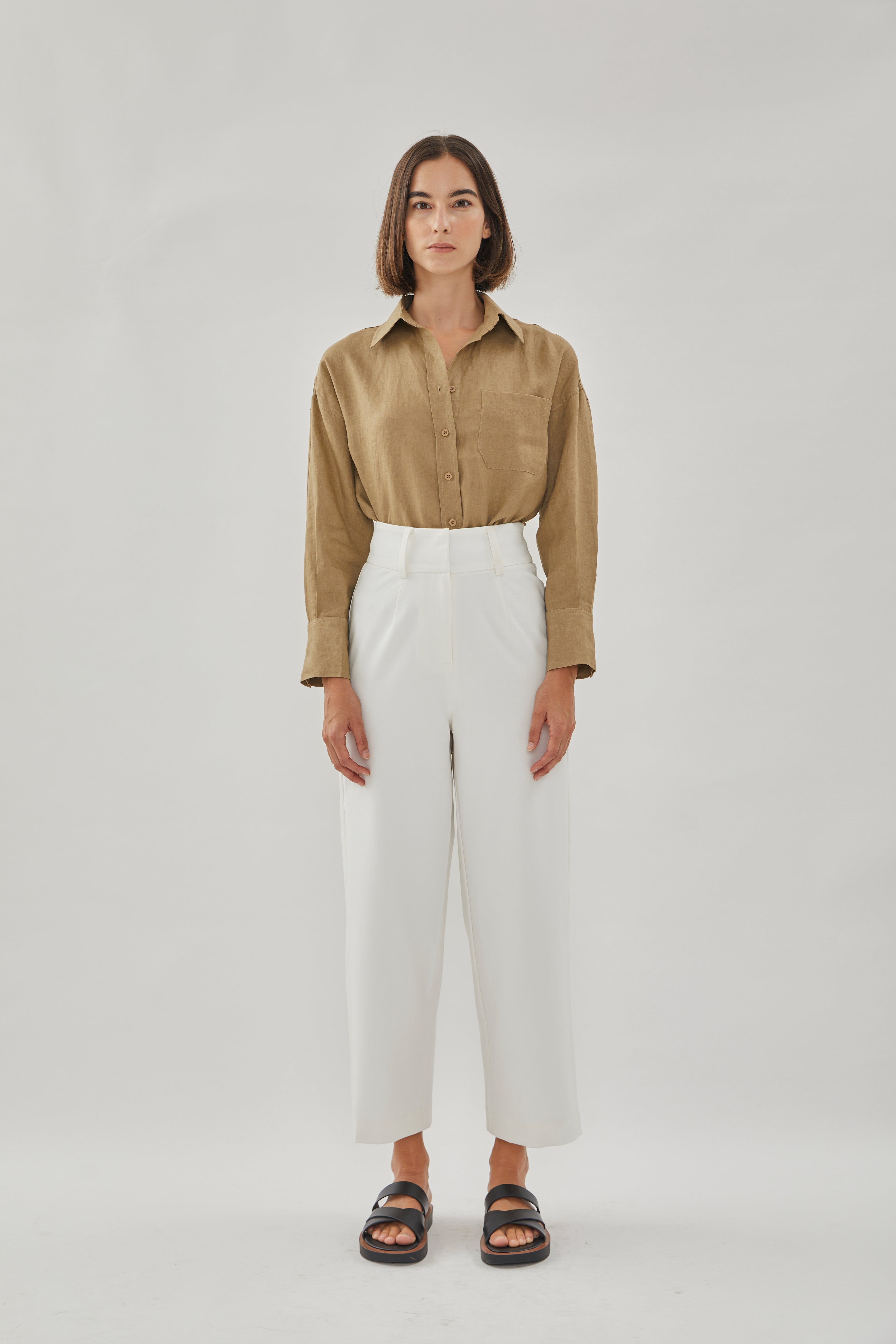 High Waisted Belted Trousers in White