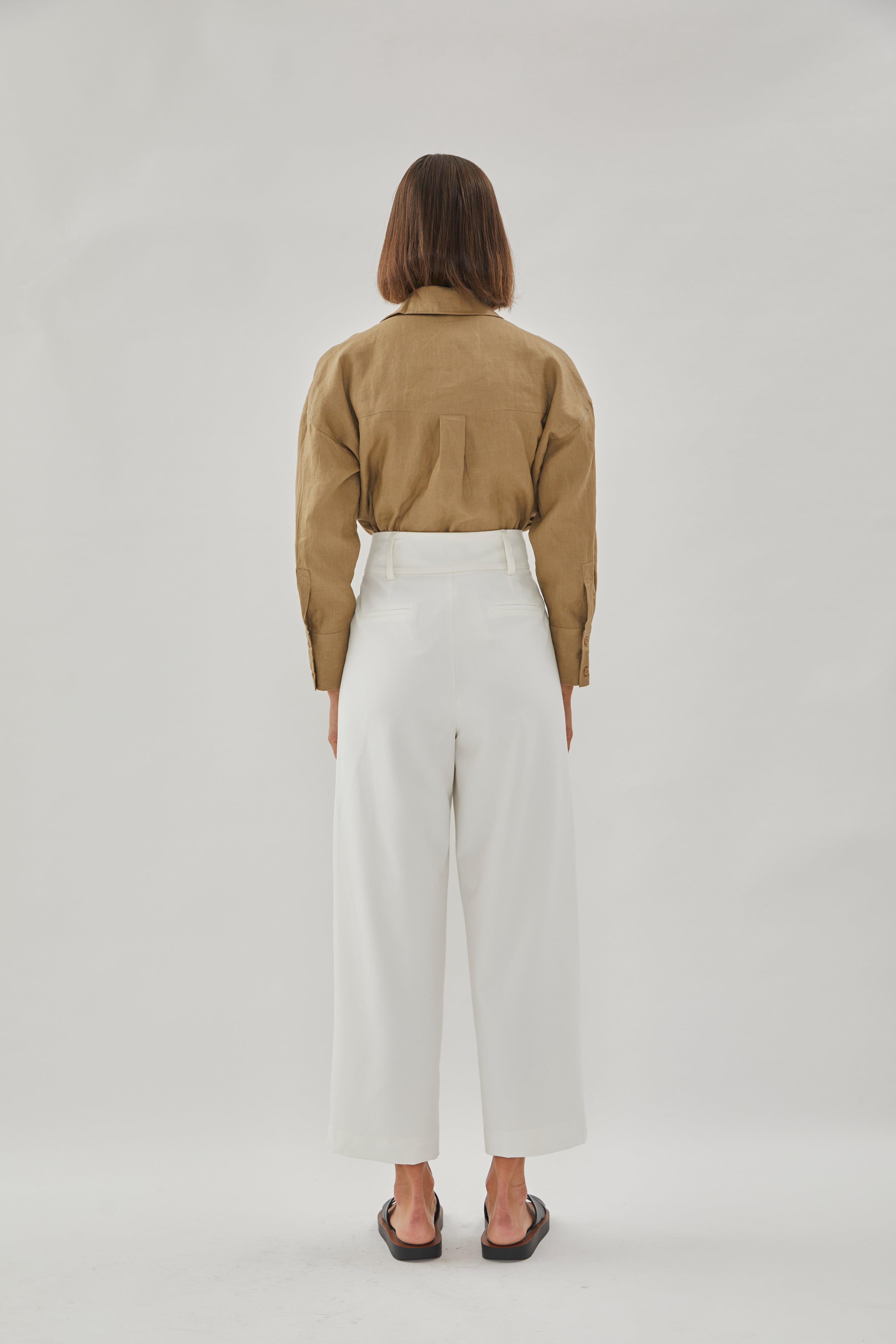 High Waisted Belted Trousers in White