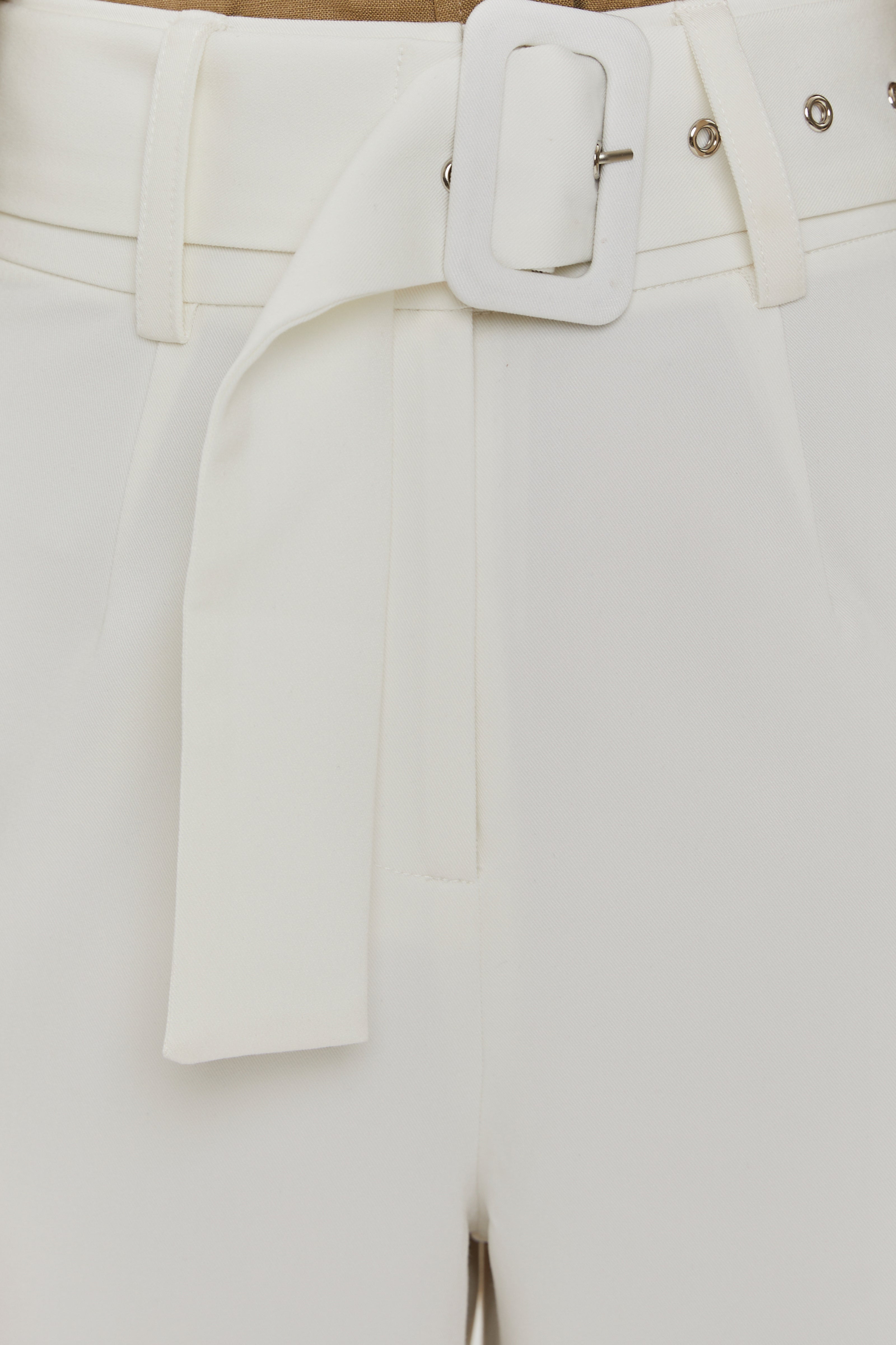 High Waisted Belted Trousers in White