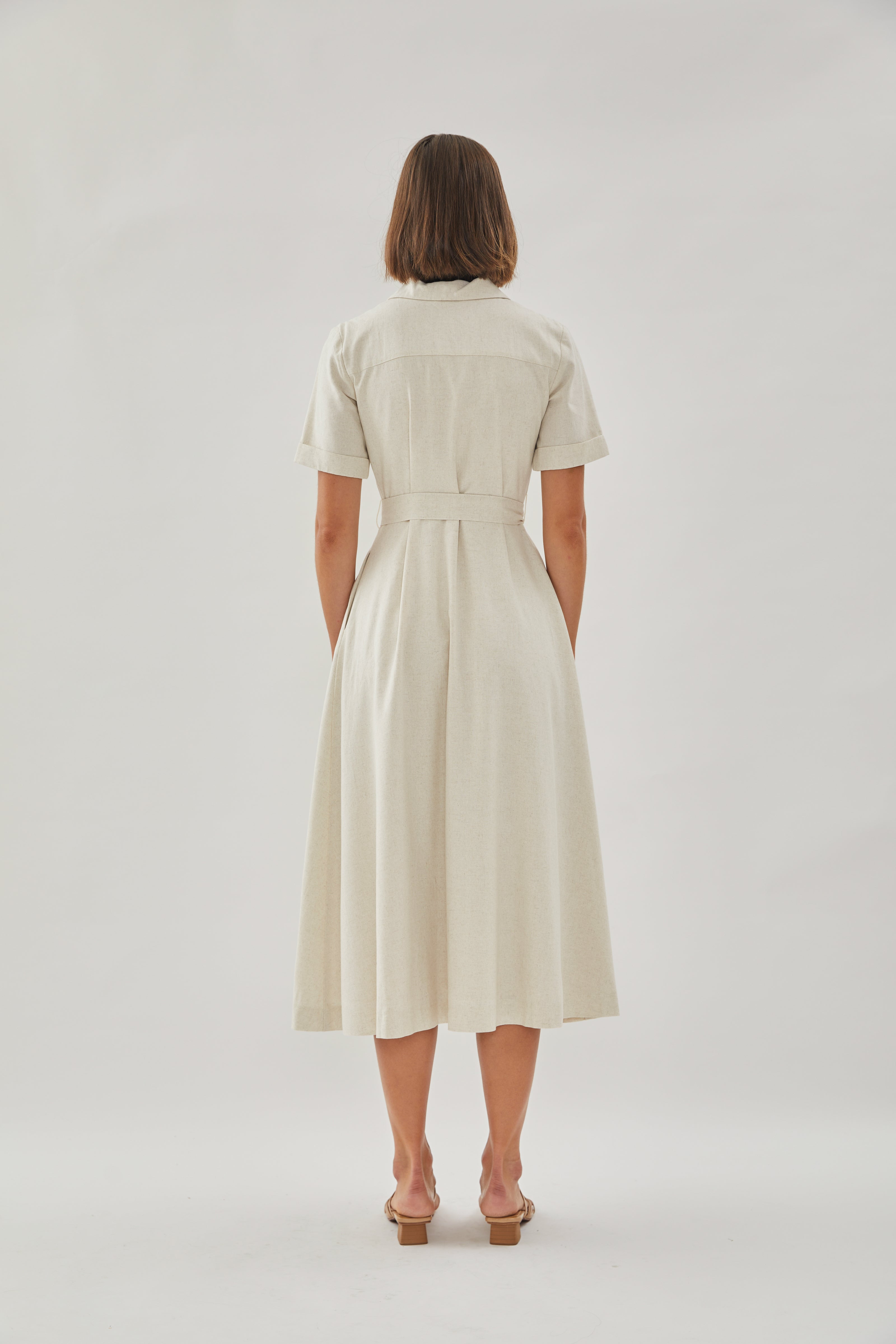 Collared Linen Midi Dress in Natural