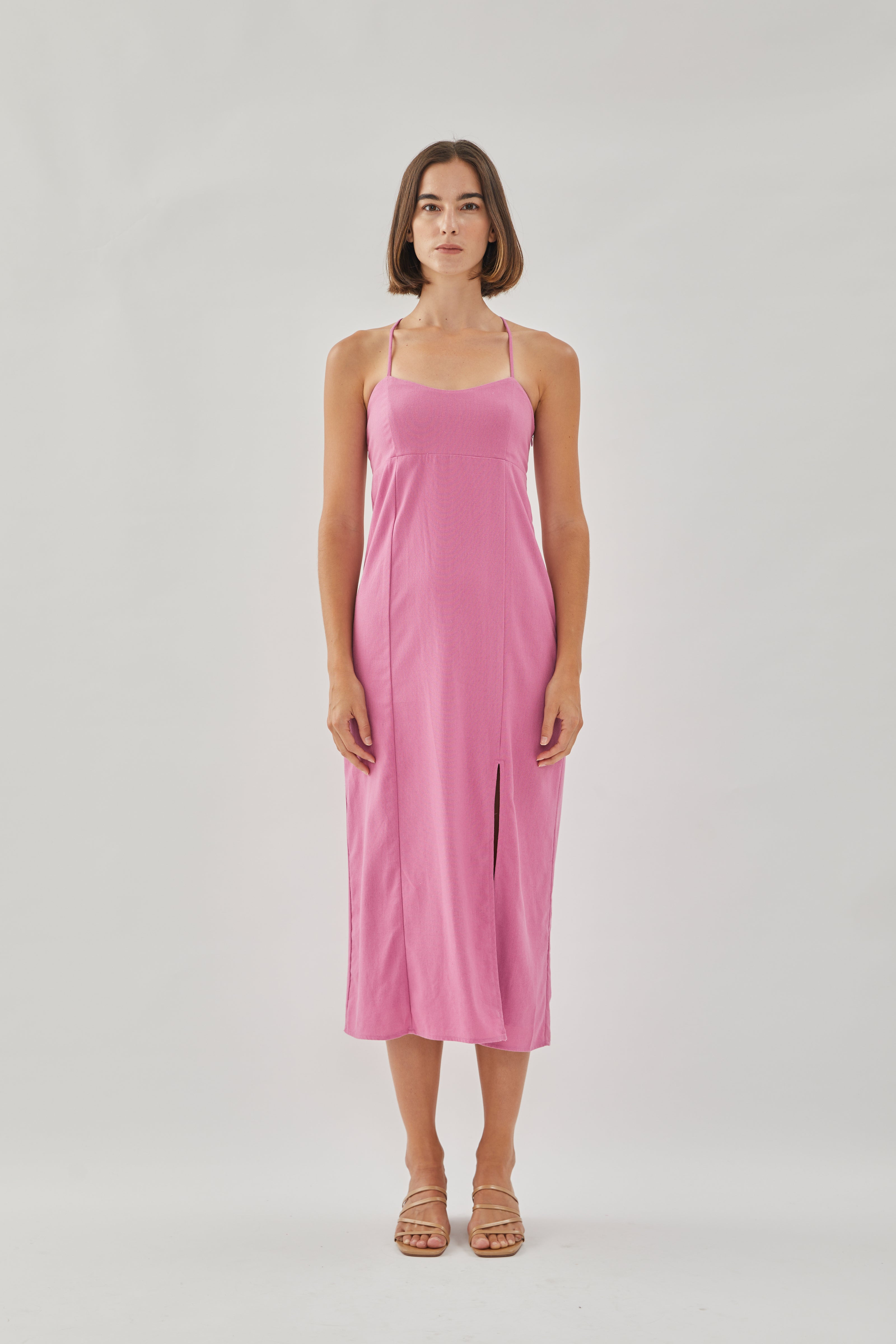 Crossback Linen Midi Dress in Orchid