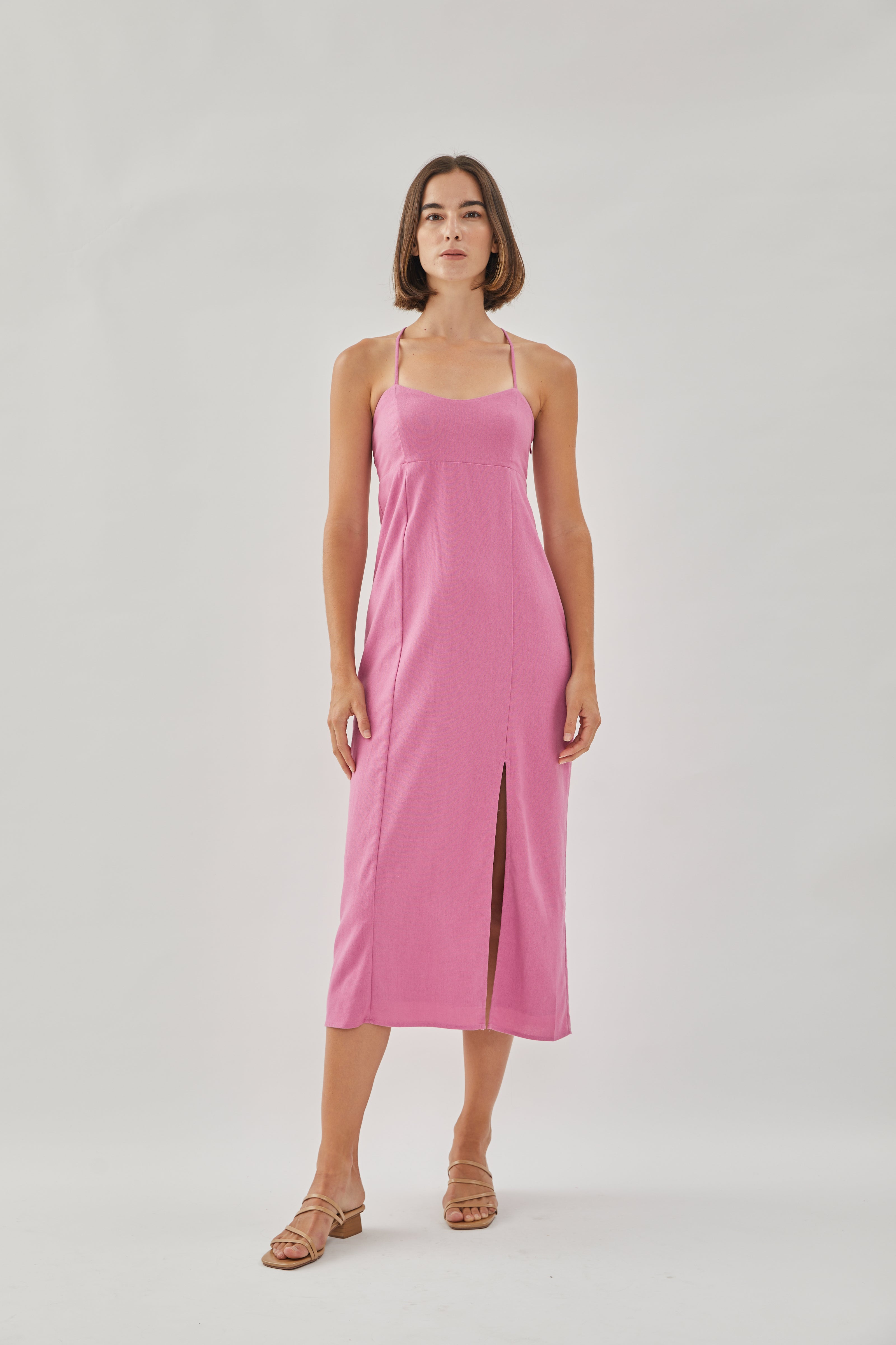 Crossback Linen Midi Dress in Orchid