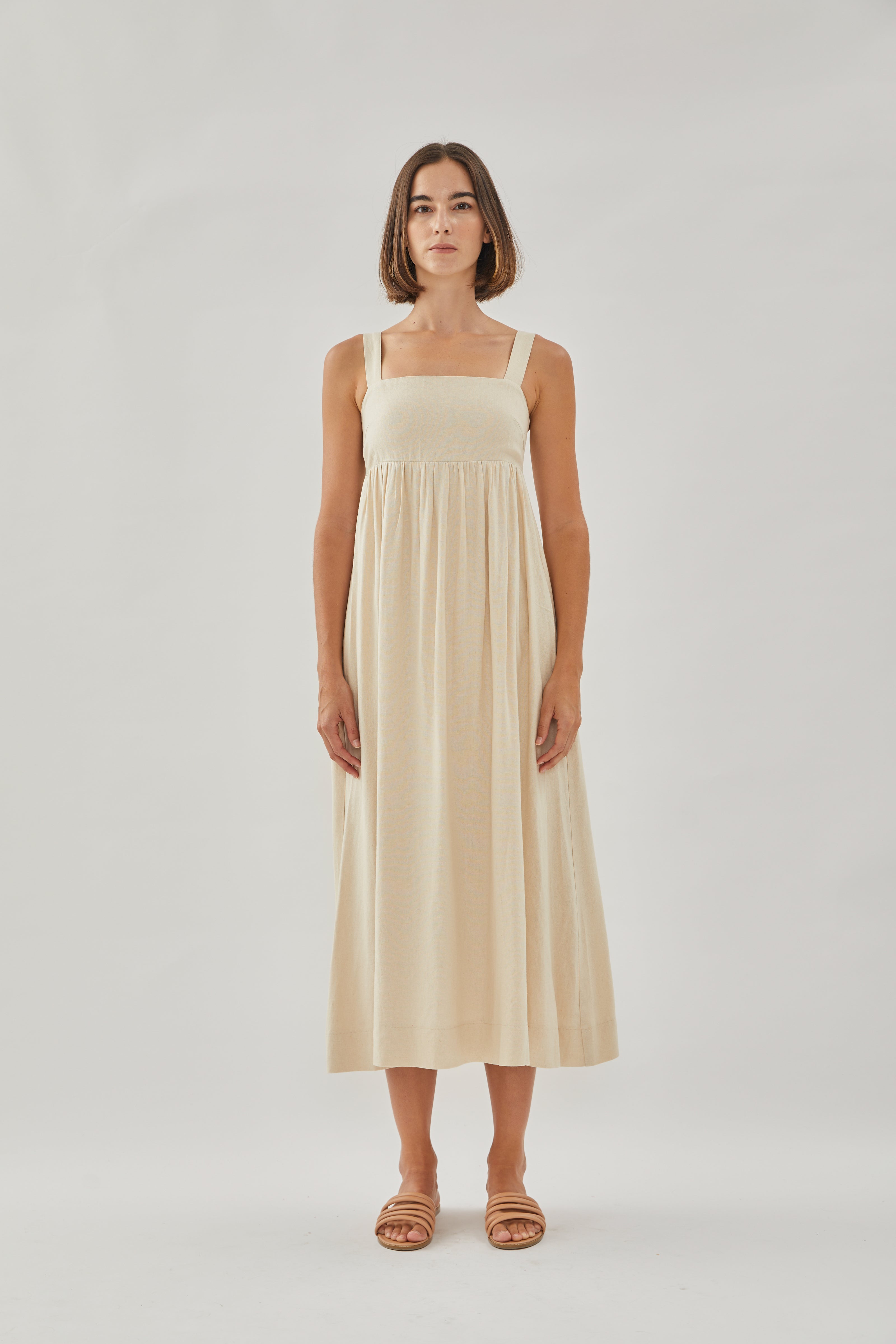 Square Neck Midi Dress in Oatmeal