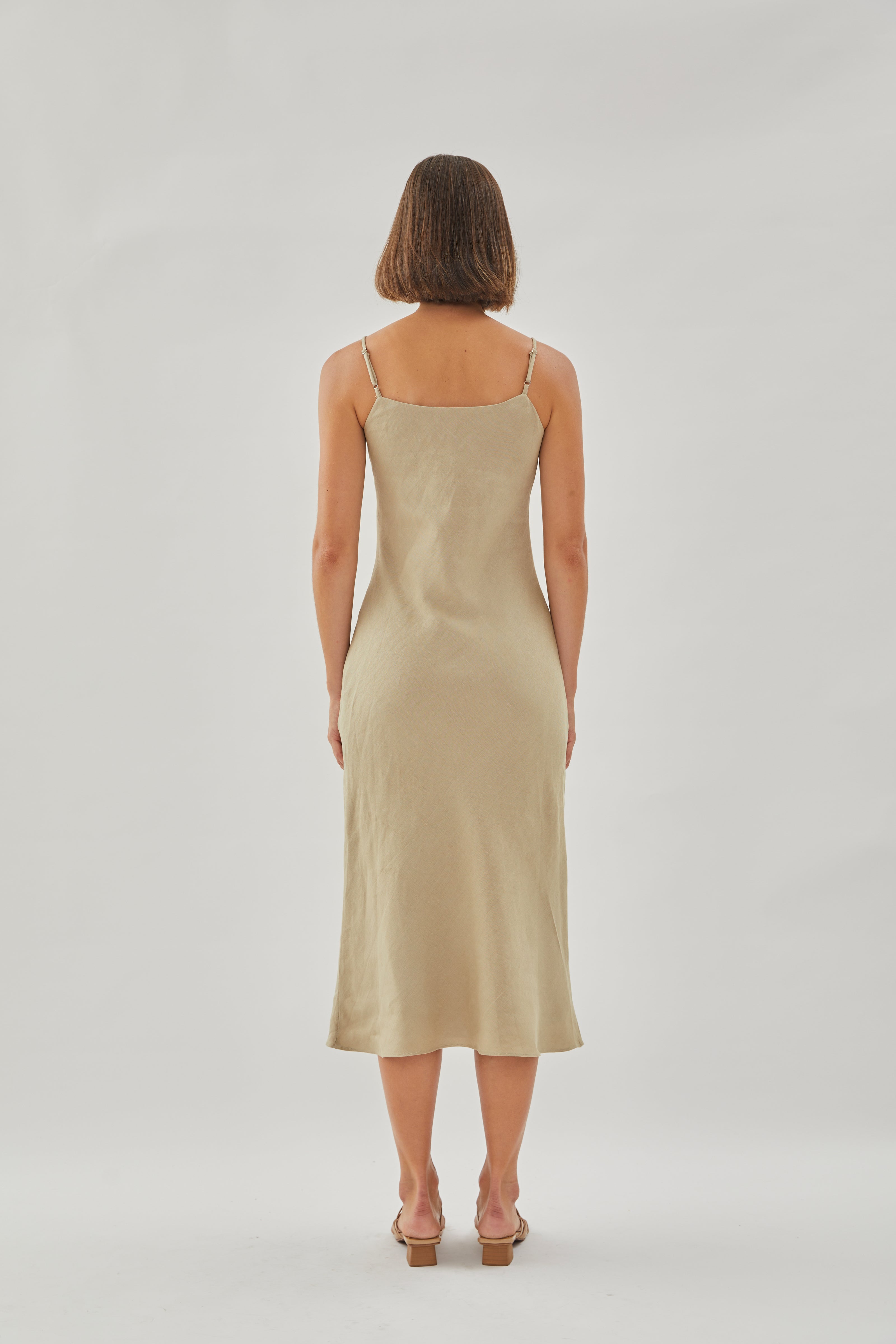 Linen Slip Dress in Khaki