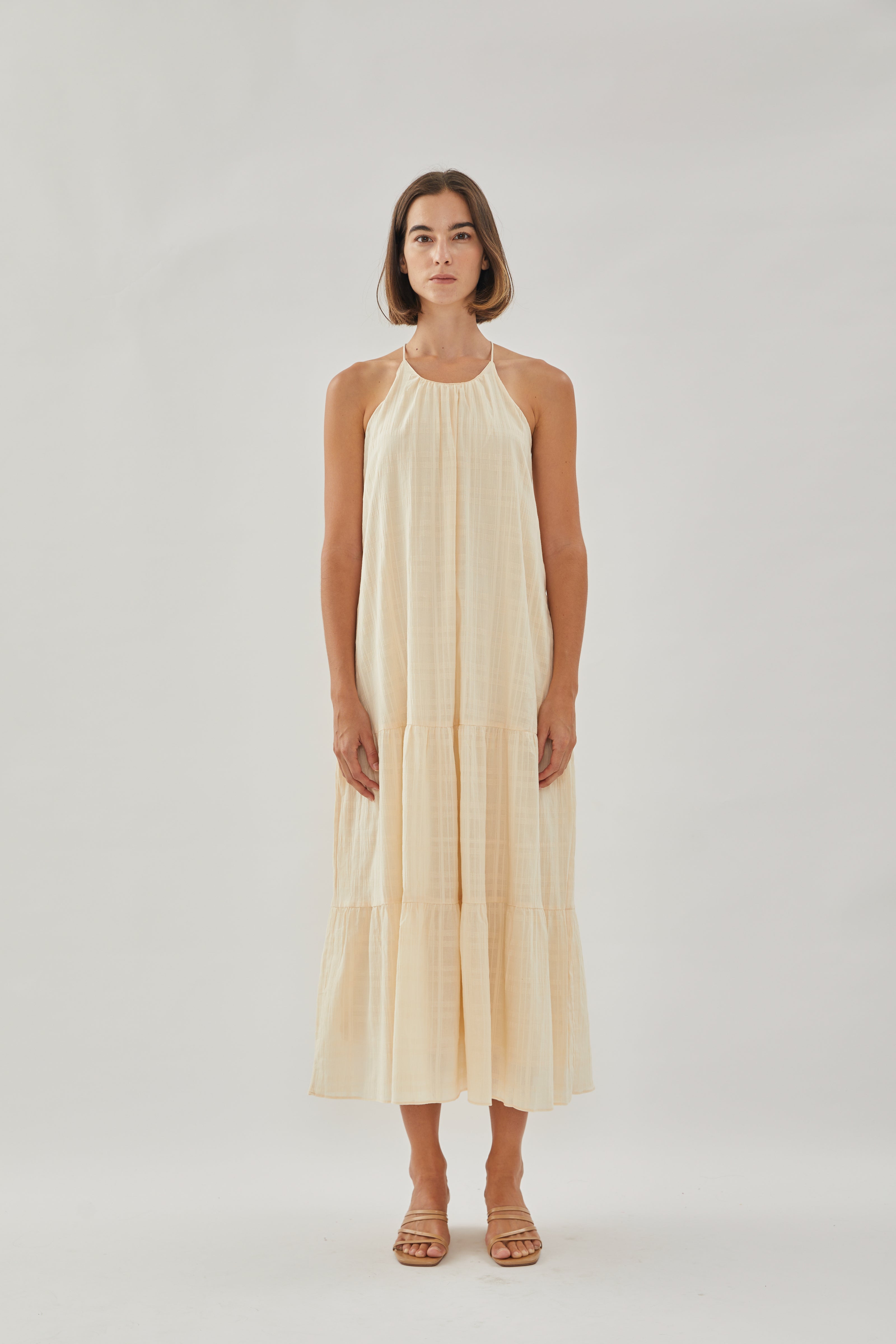 Halter Tiered Midi Dress in Oatmeal