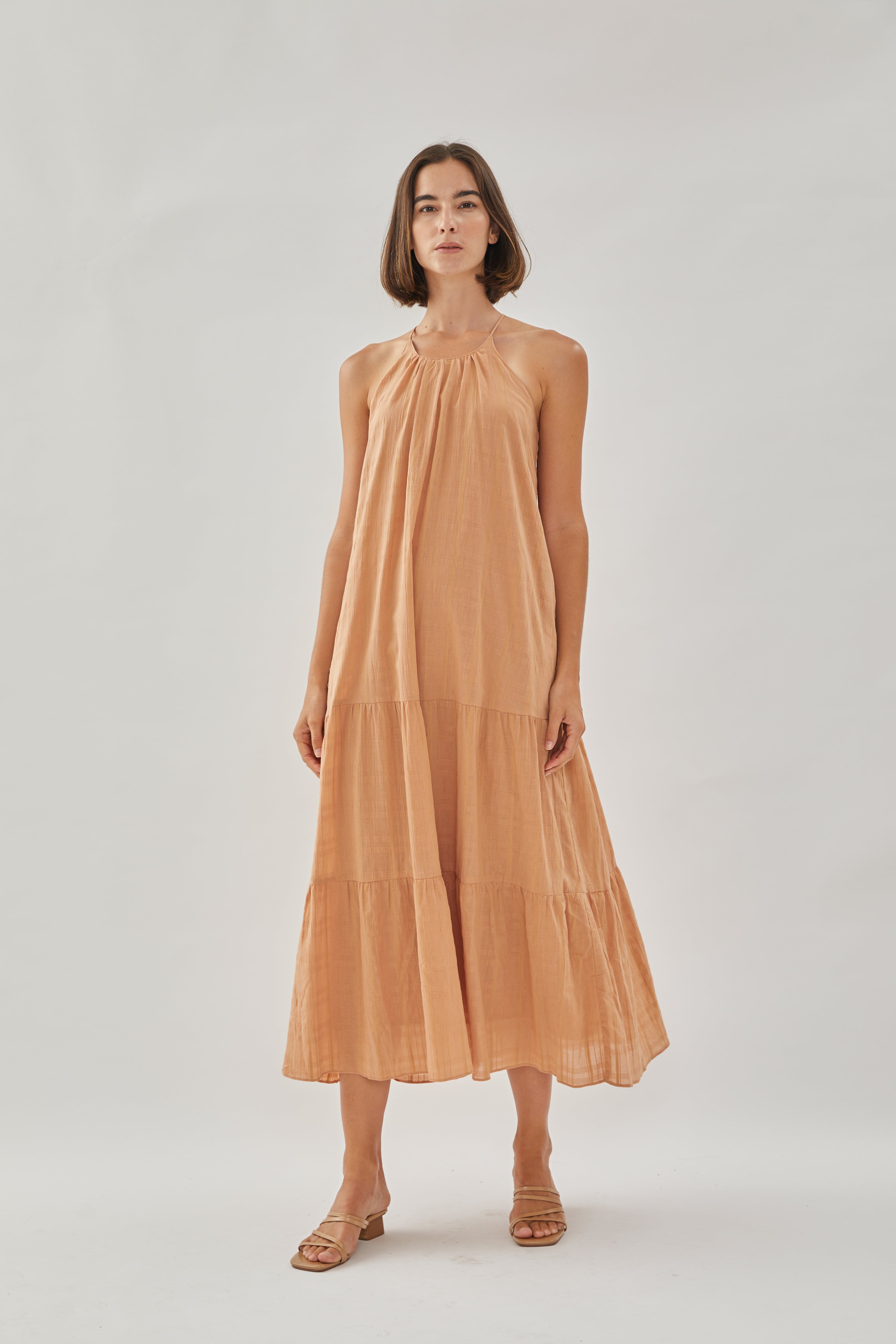 Halter Tiered Midi Dress in Desert