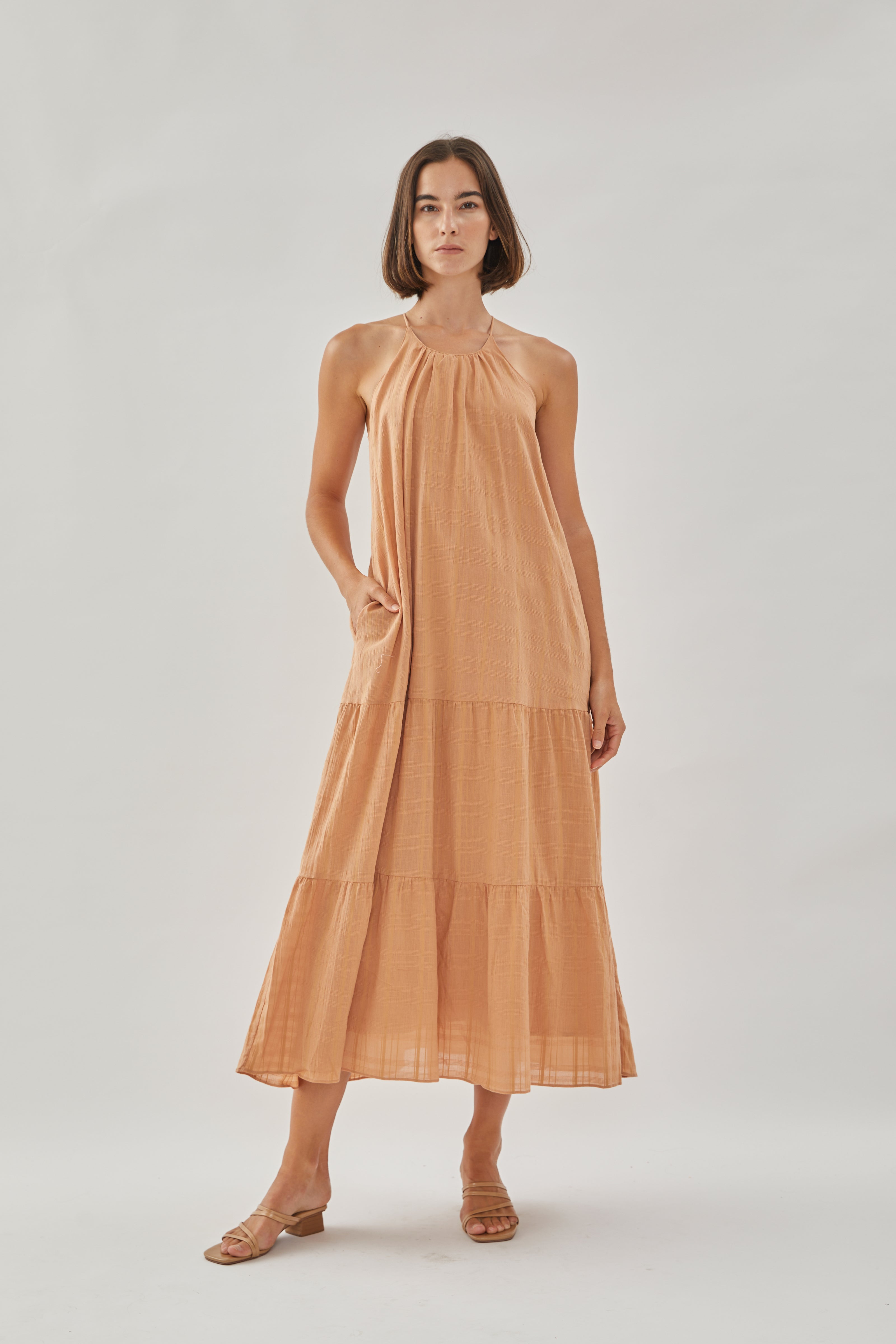 Halter Tiered Midi Dress in Desert