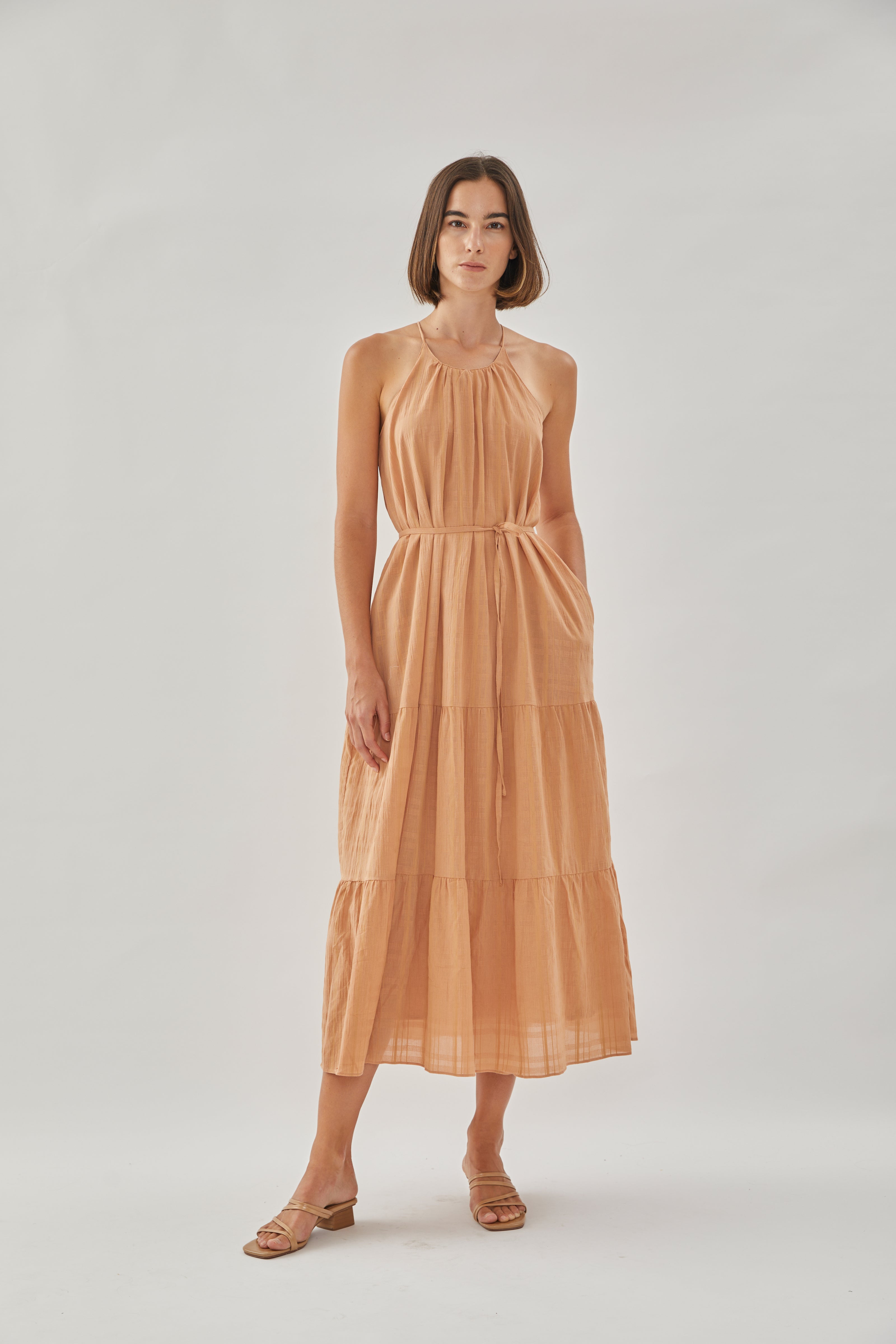 Halter Tiered Midi Dress in Desert