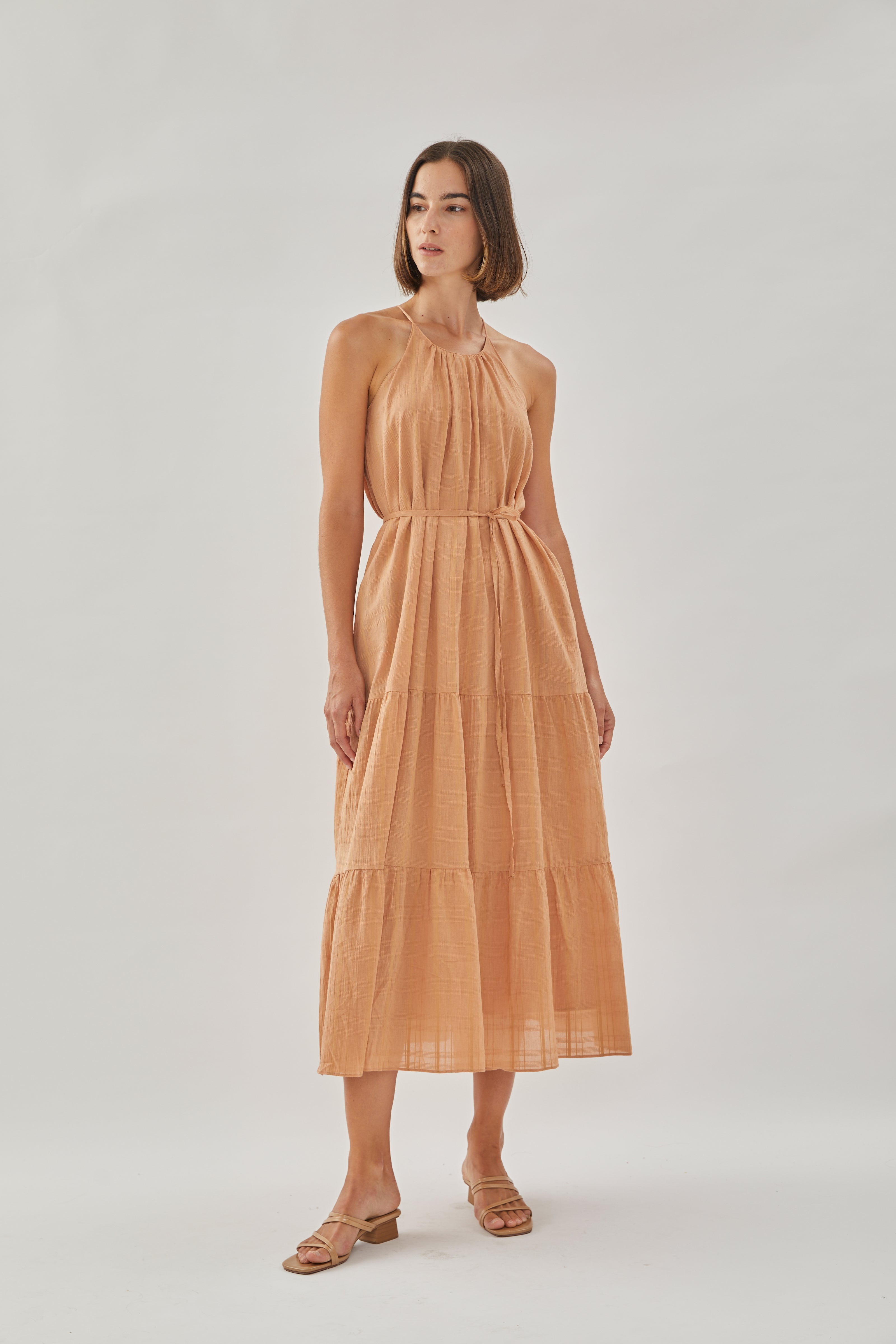 Halter Tiered Midi Dress in Desert