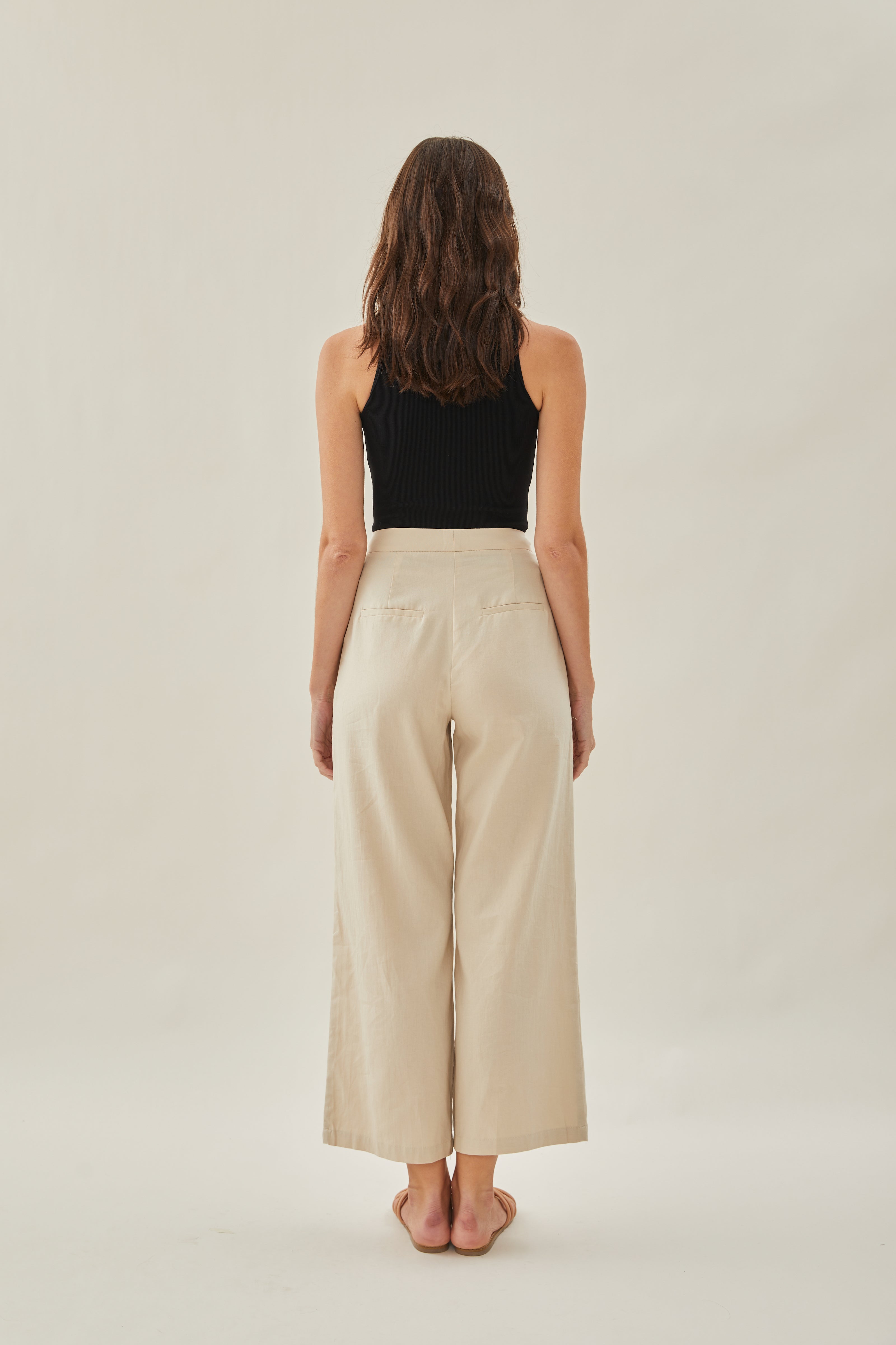 Cotton Pleated Trouser in Oat