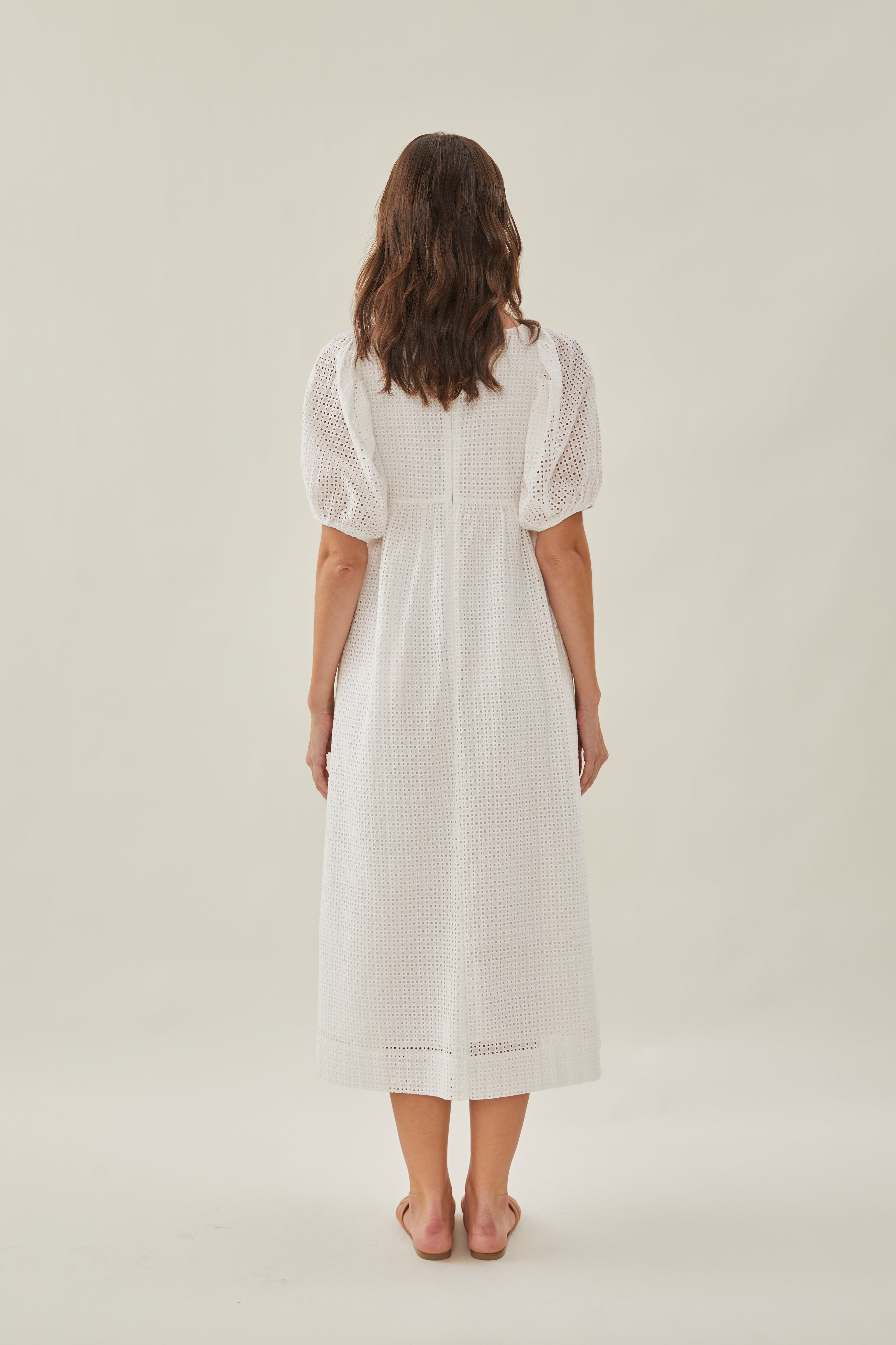 Maha Crochet Square Neck Midi Dress in White