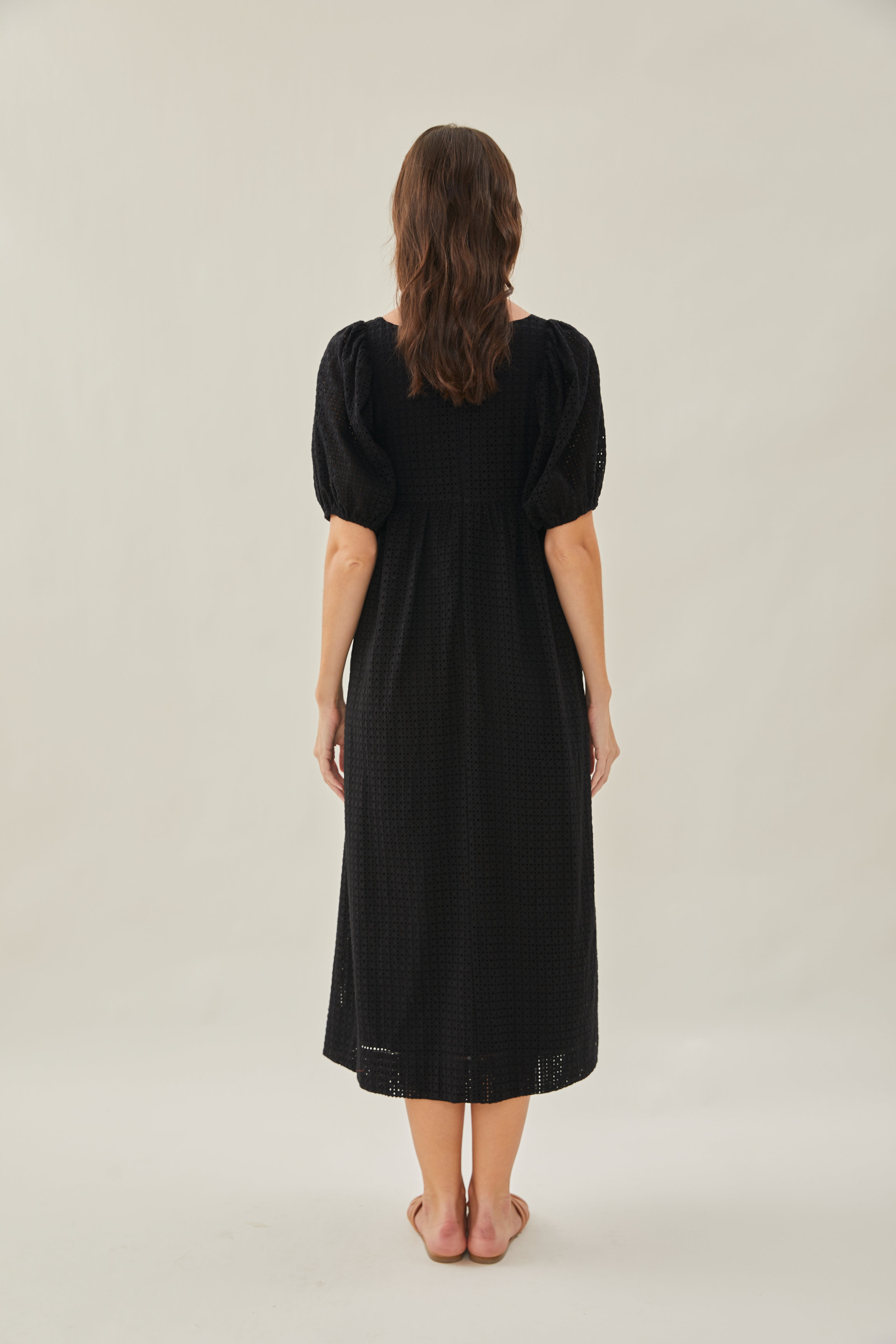 Maha Crochet Square Neck Midi Dress in Black