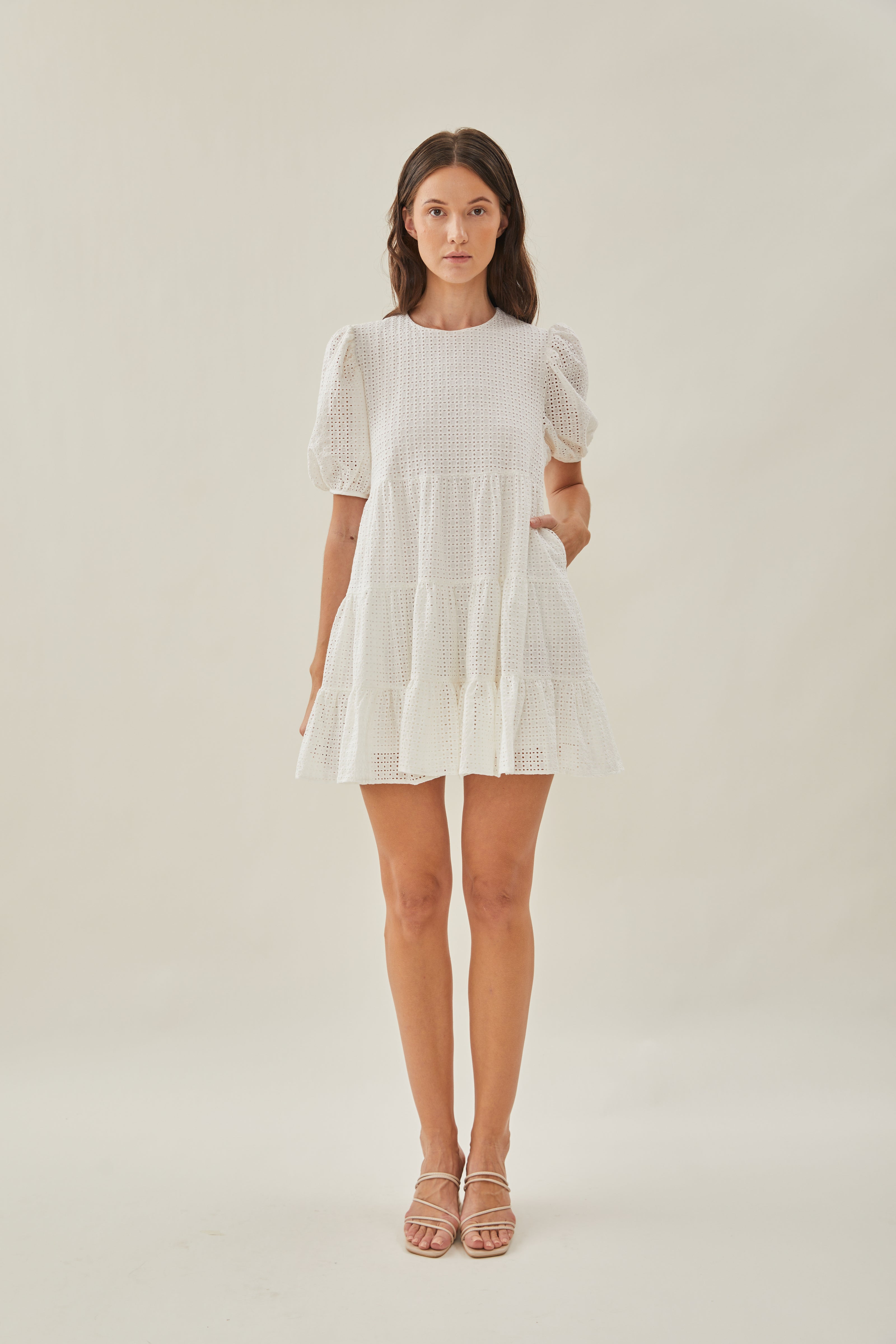 Maha Crochet Puffed Sleeved Mini Dress