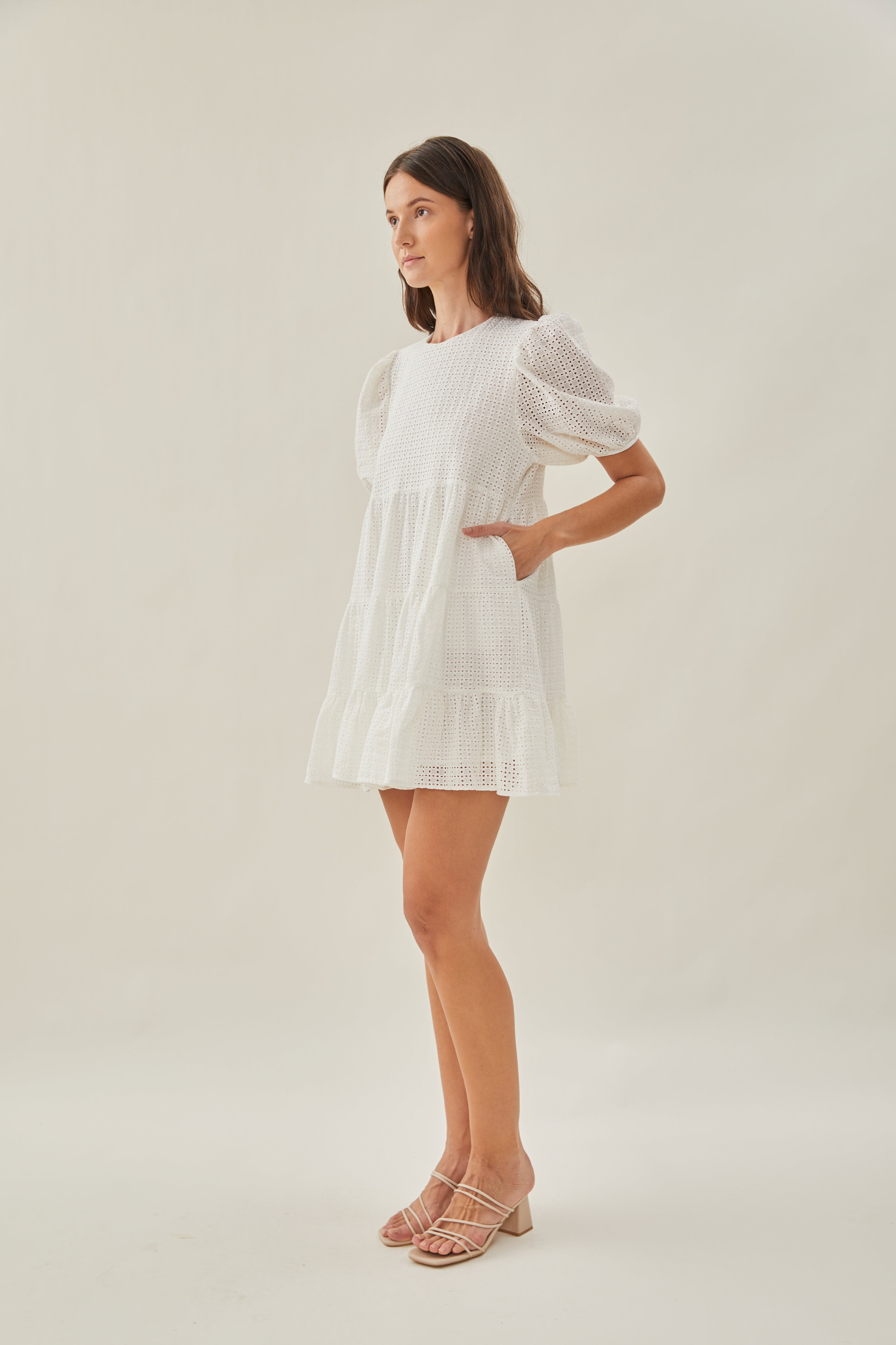 Maha Crochet Puffed Sleeved Mini Dress