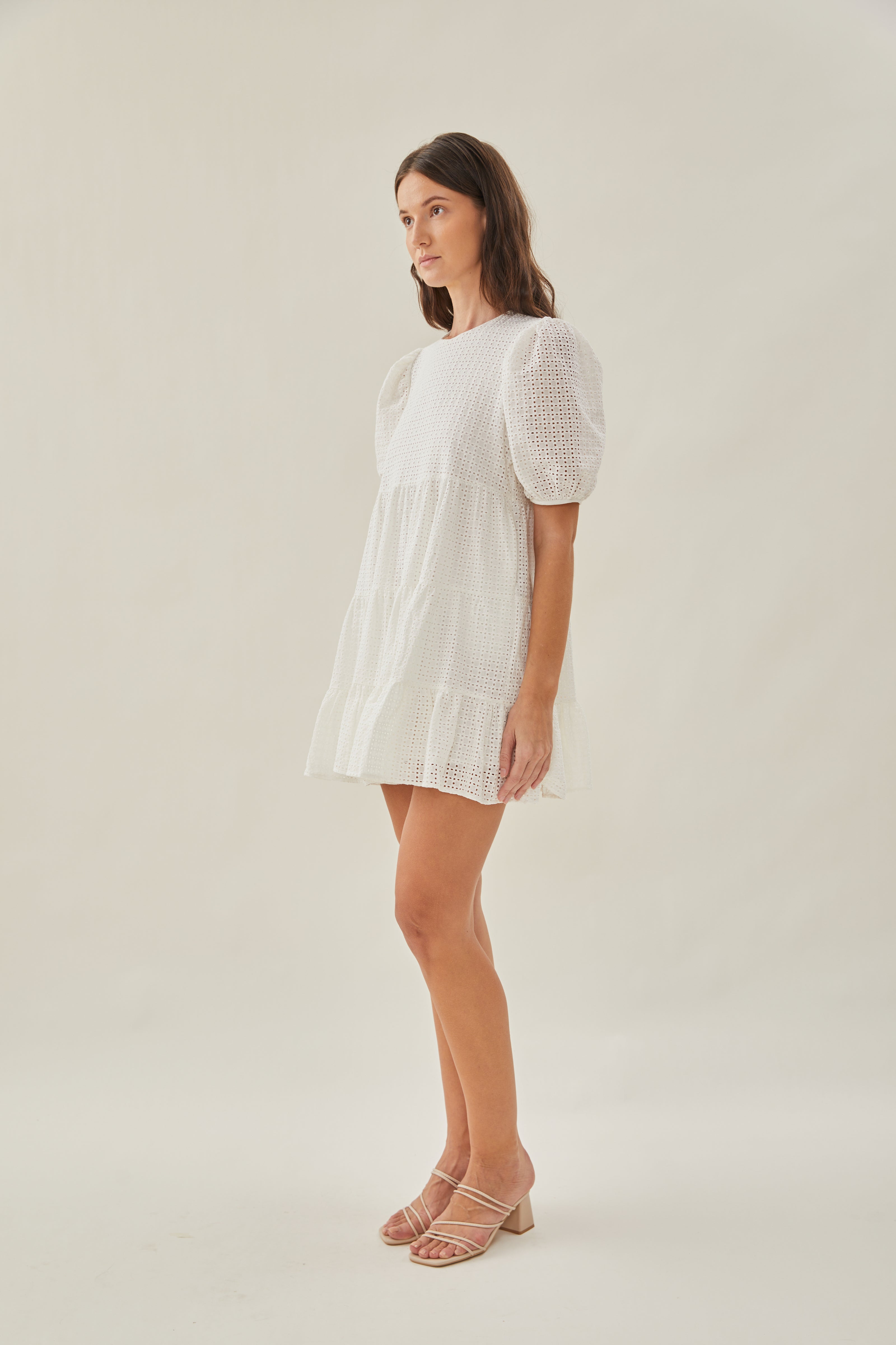 Maha Crochet Puffed Sleeved Mini Dress