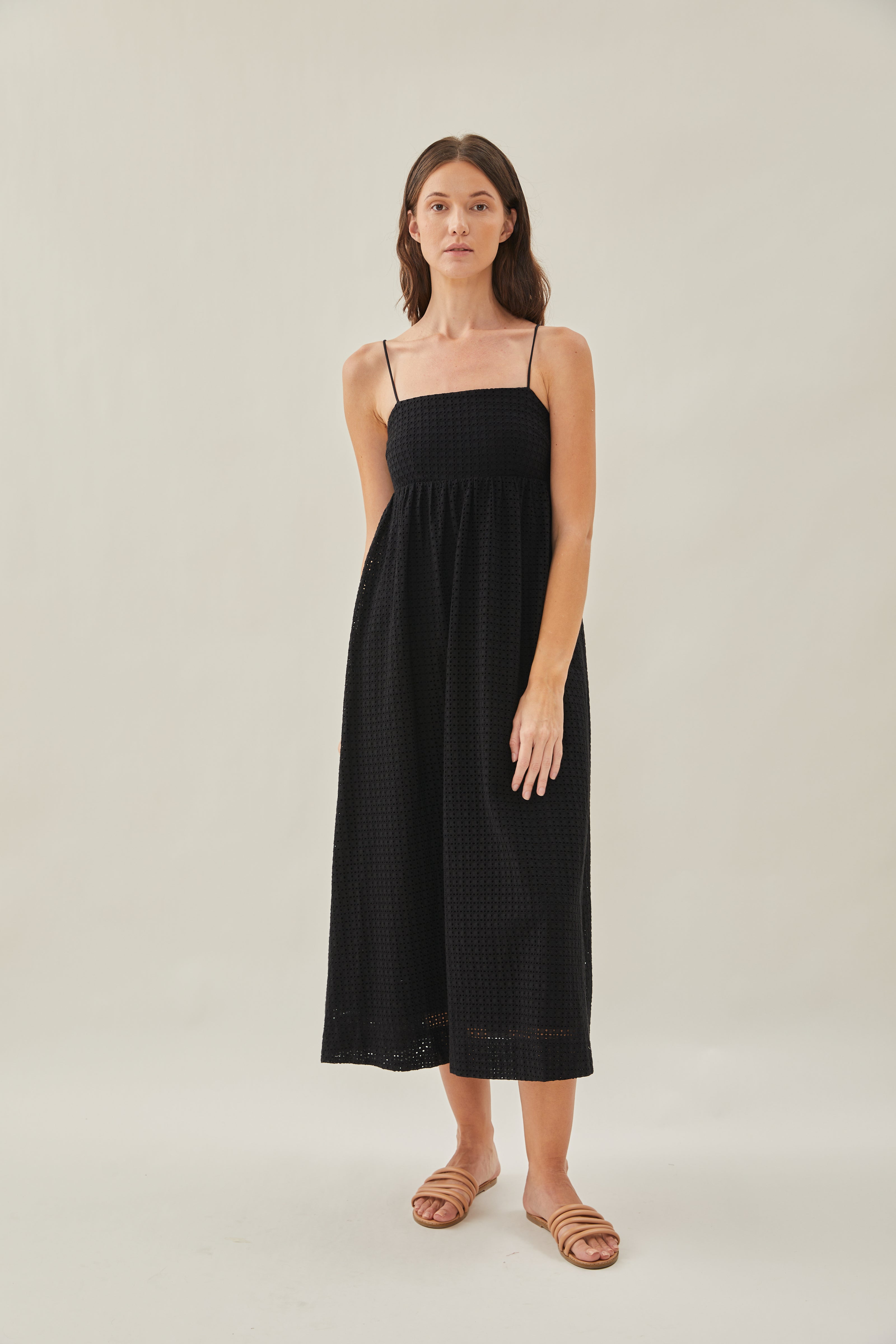 Maha Crochet Cami Midi Dress in Black