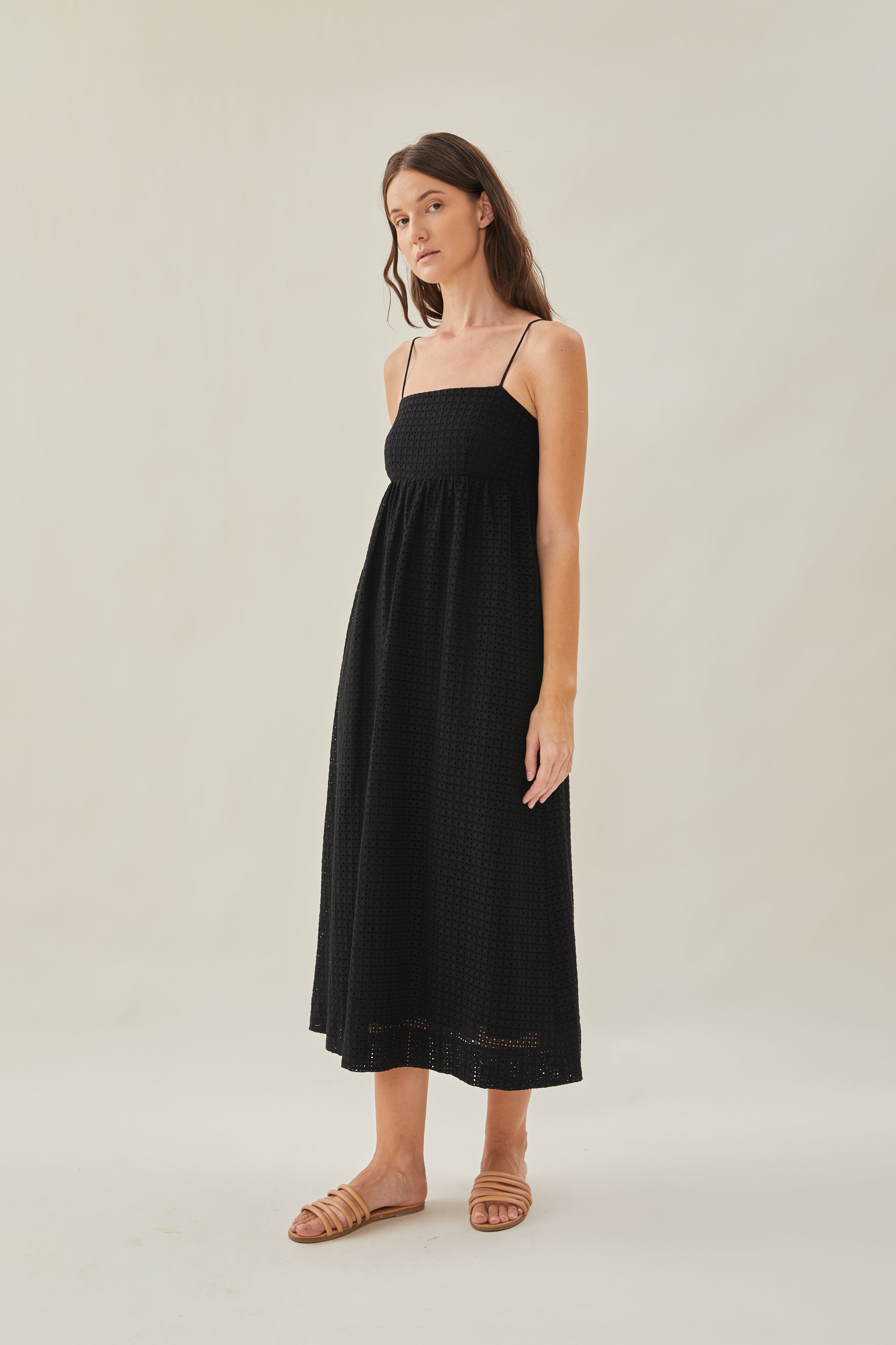 Maha Crochet Cami Midi Dress in Black