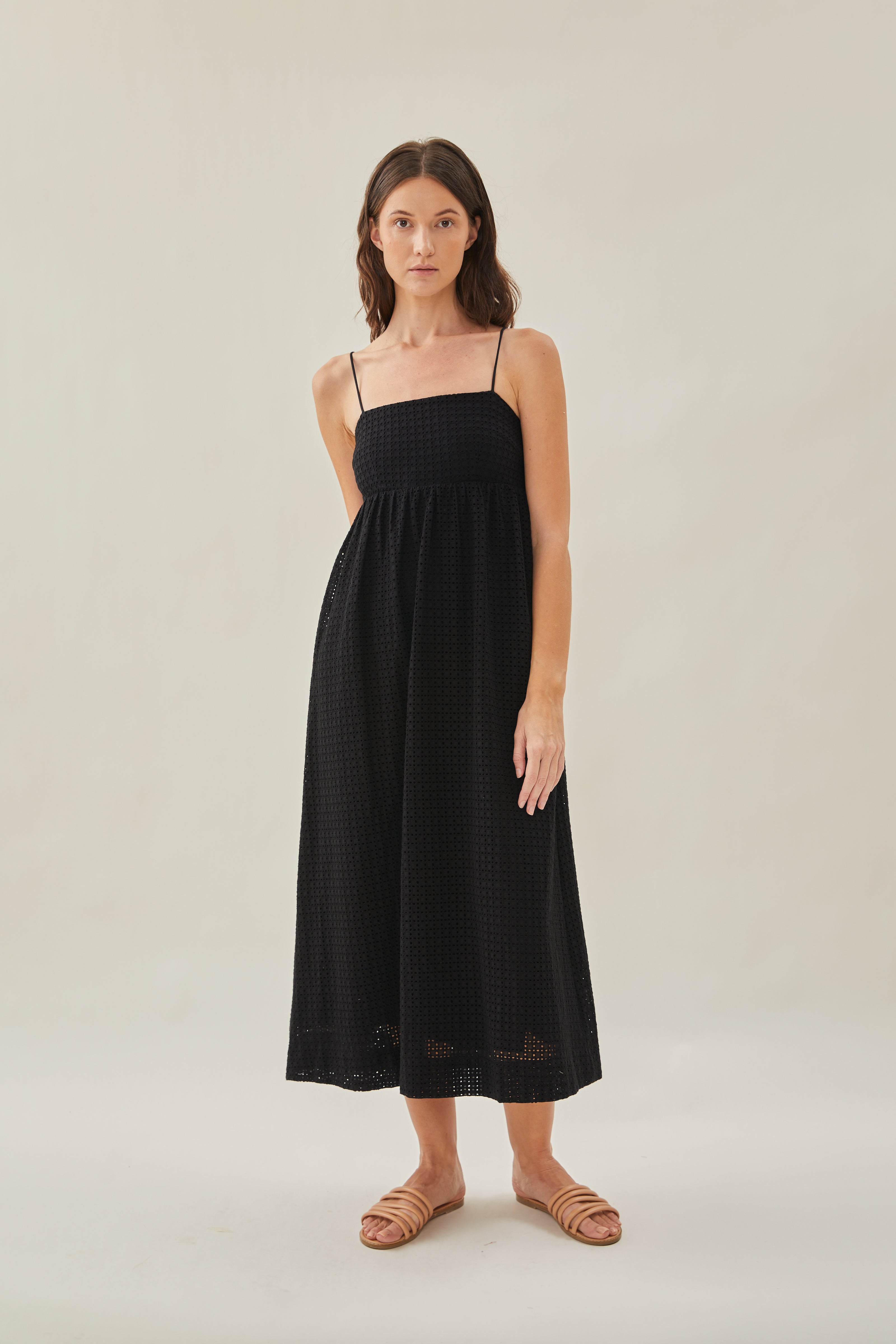 Maha Crochet Cami Midi Dress in Black