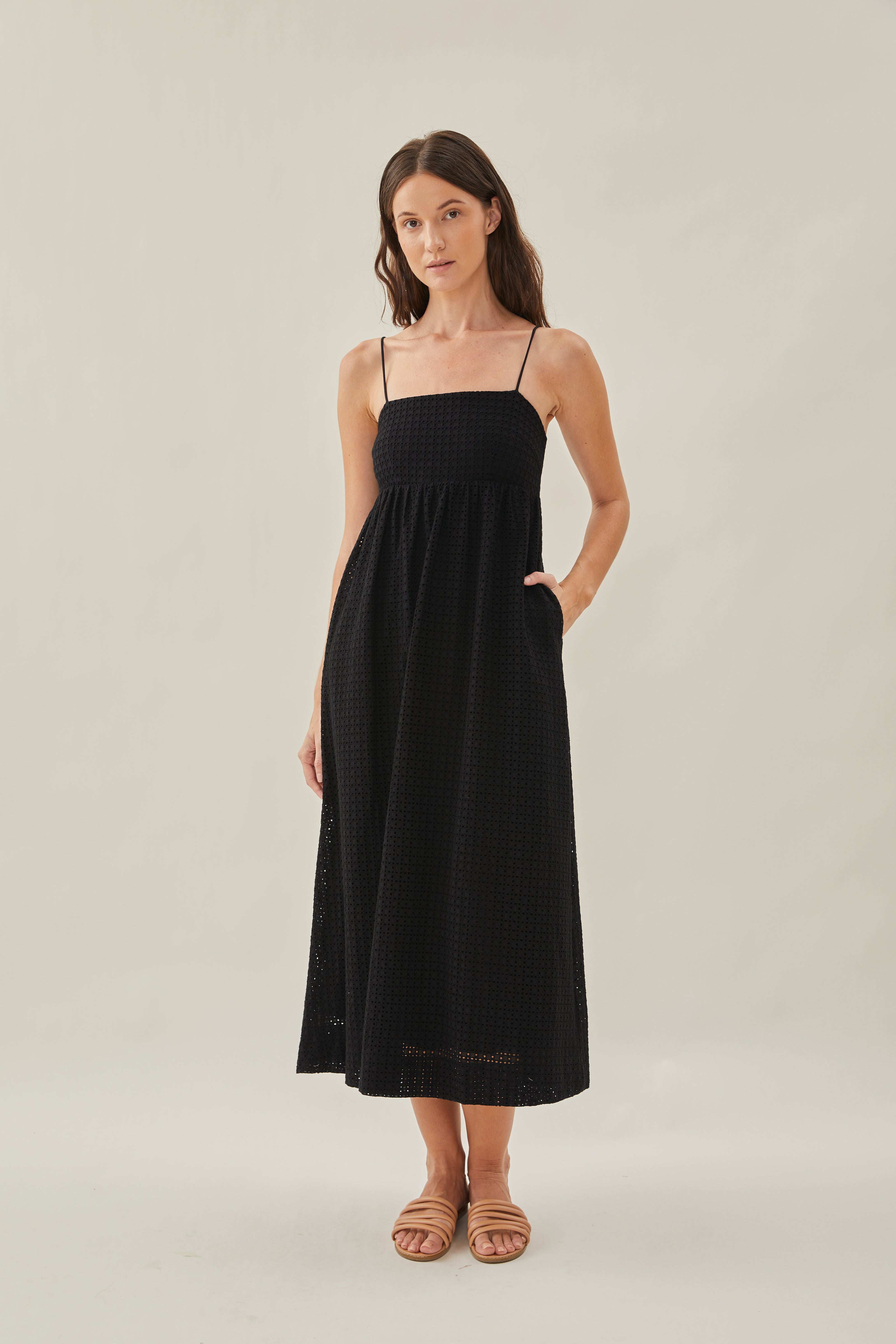 Maha Crochet Cami Midi Dress in Black