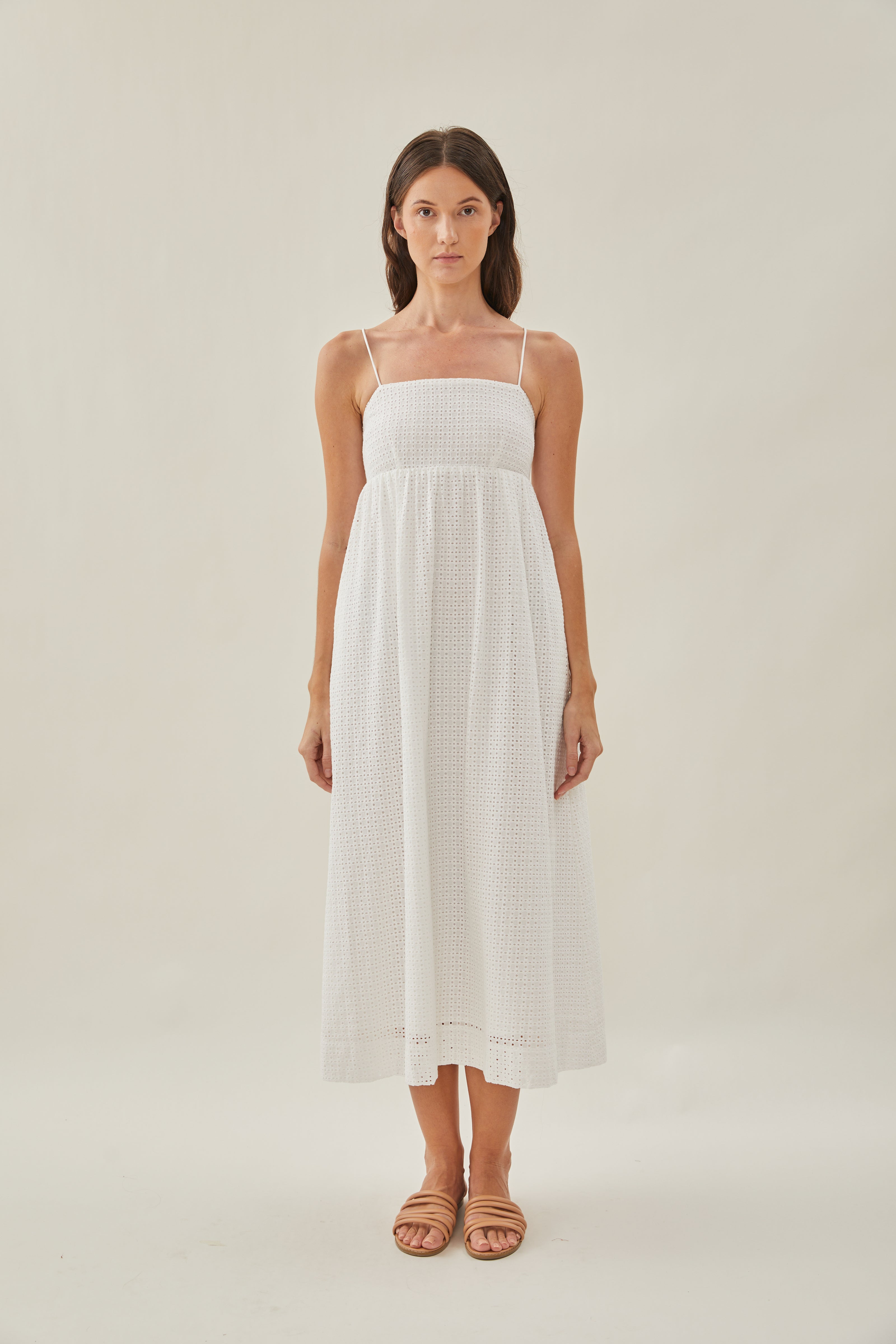 Maha Crochet Cami Midi Dress in White