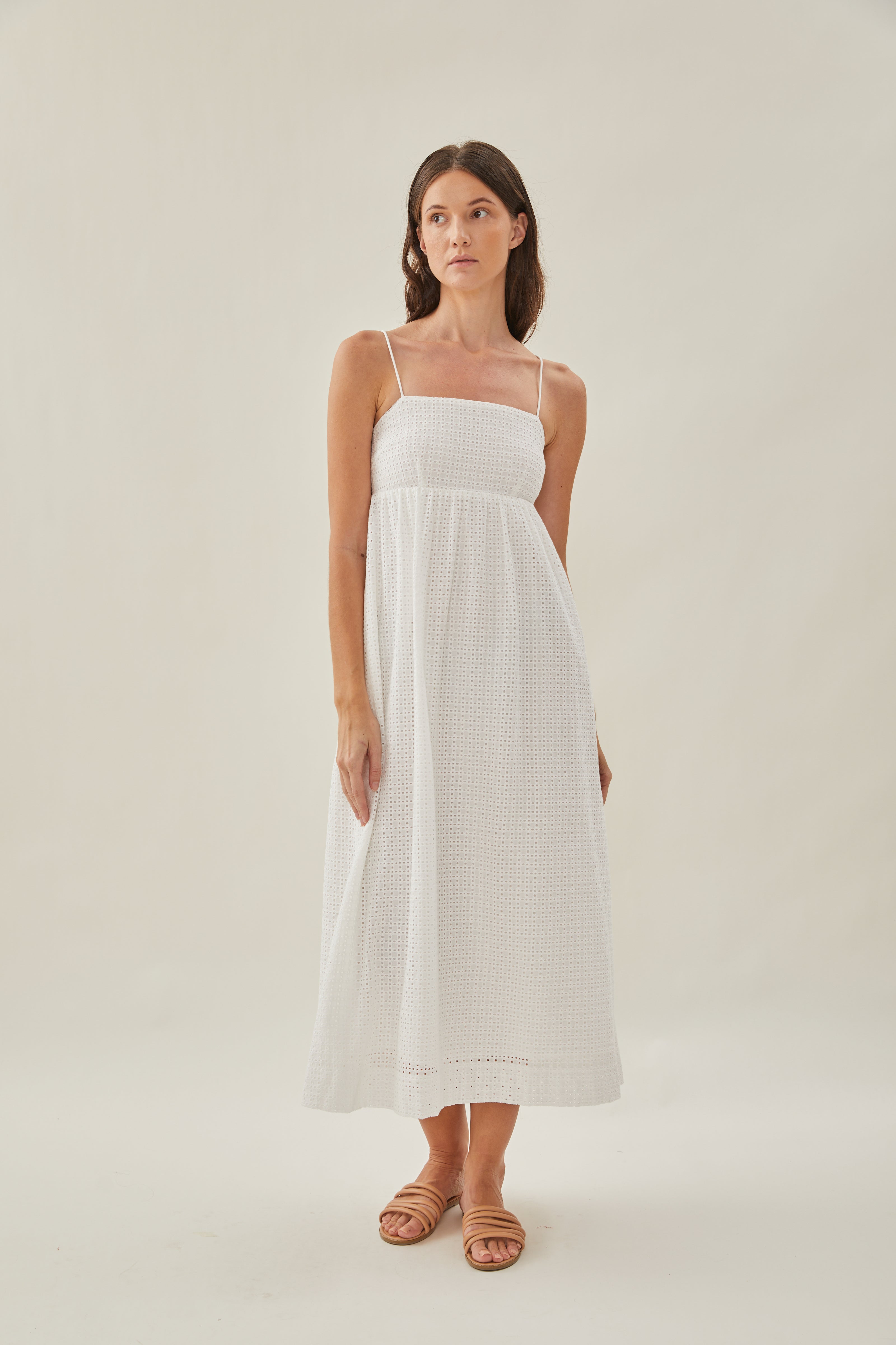 Maha Crochet Cami Midi Dress in White