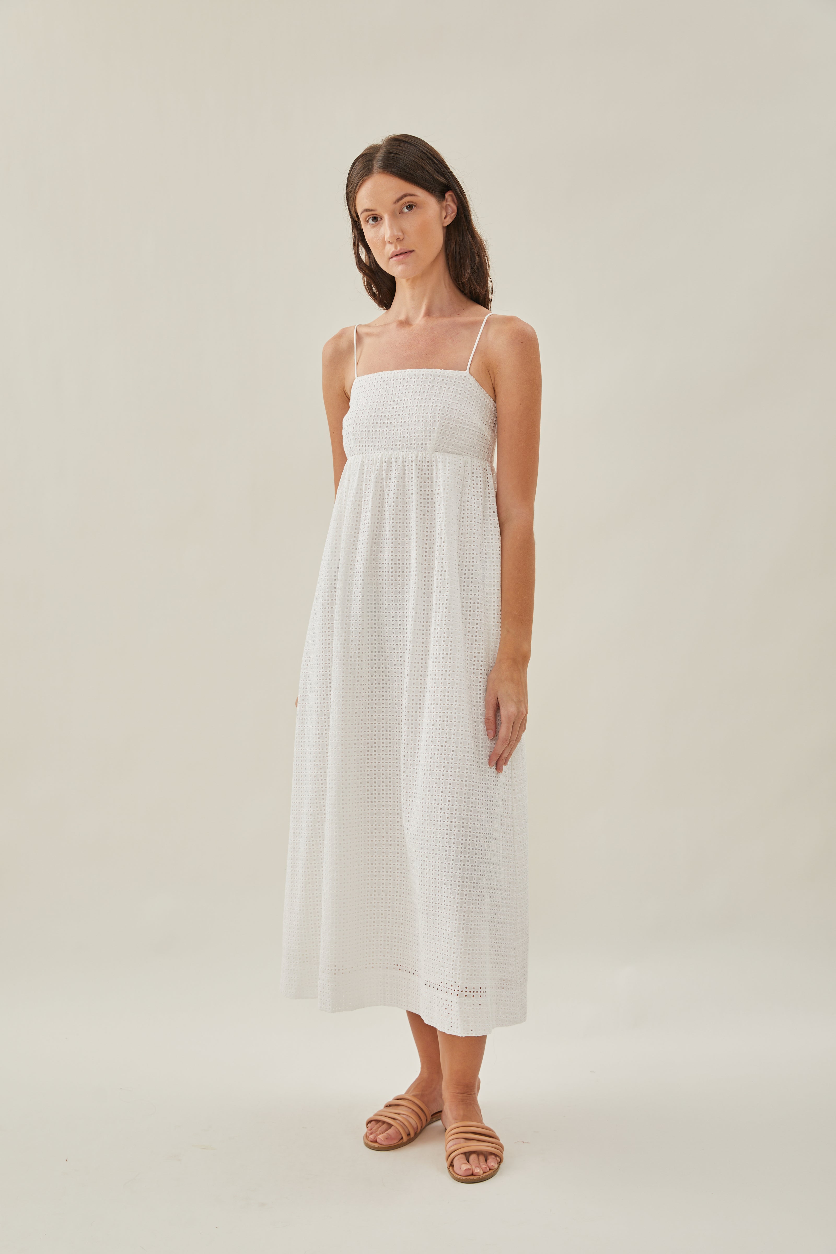 Maha Crochet Cami Midi Dress in White