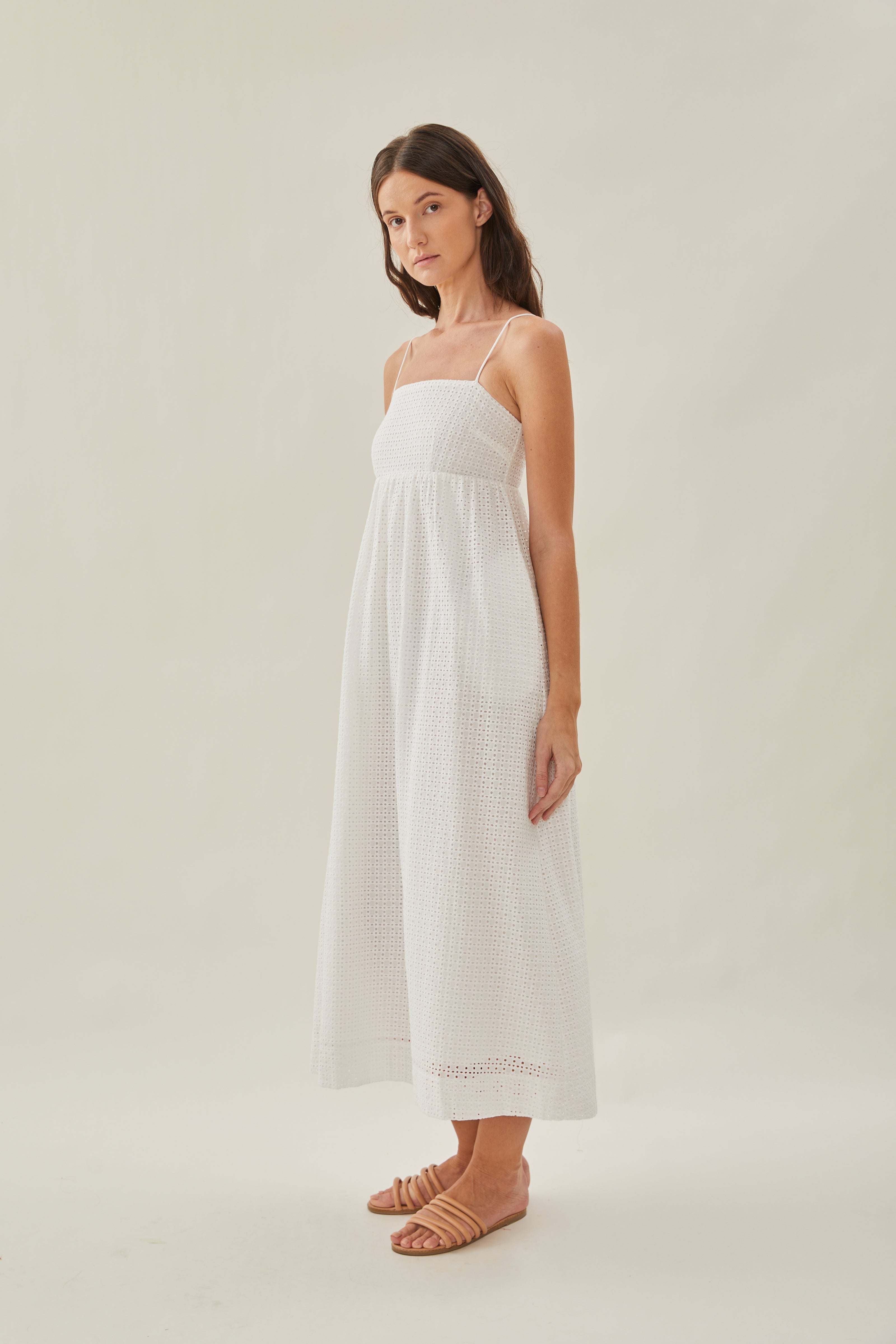 Maha Crochet Cami Midi Dress in White