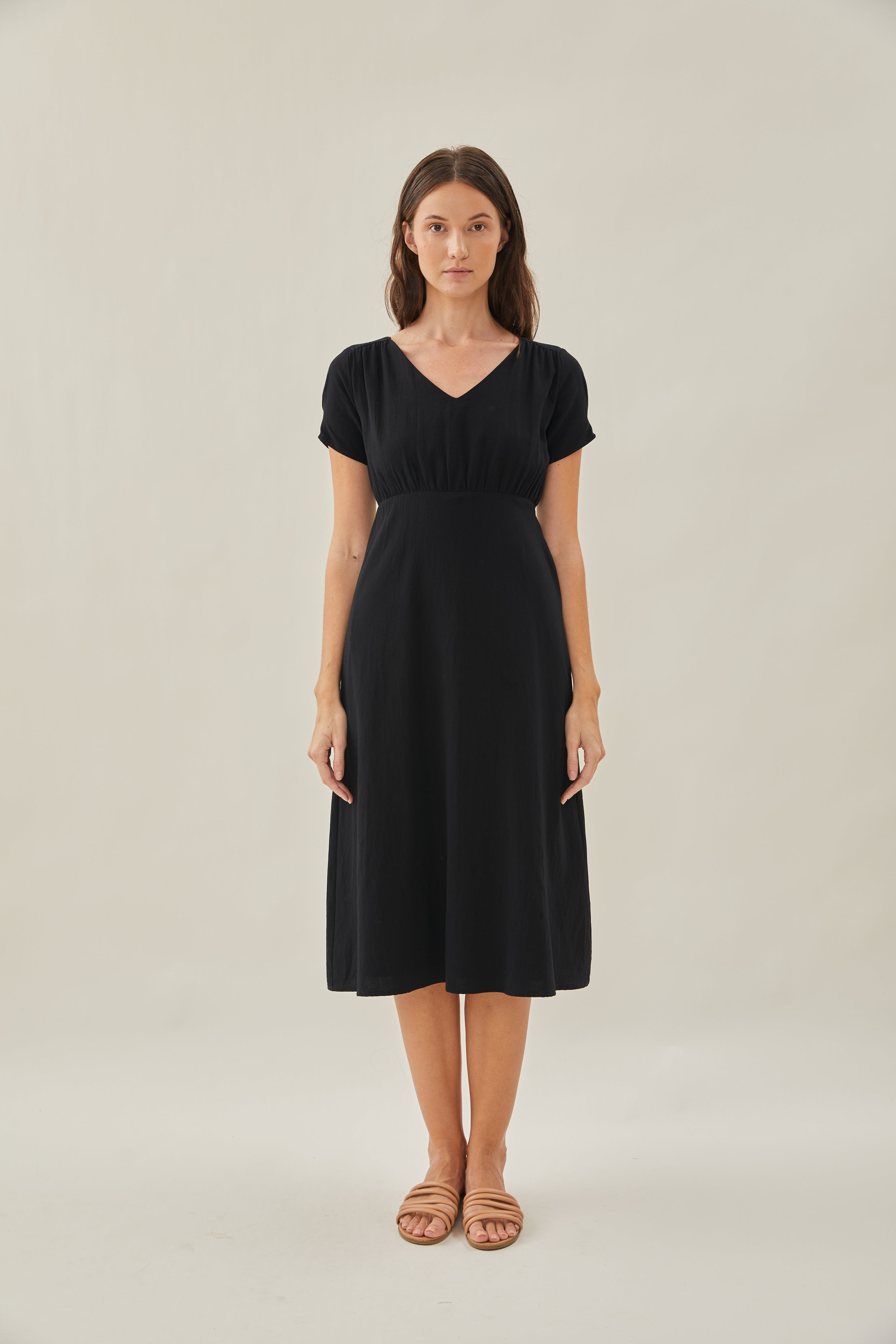 Waisted Midi Dress in Black