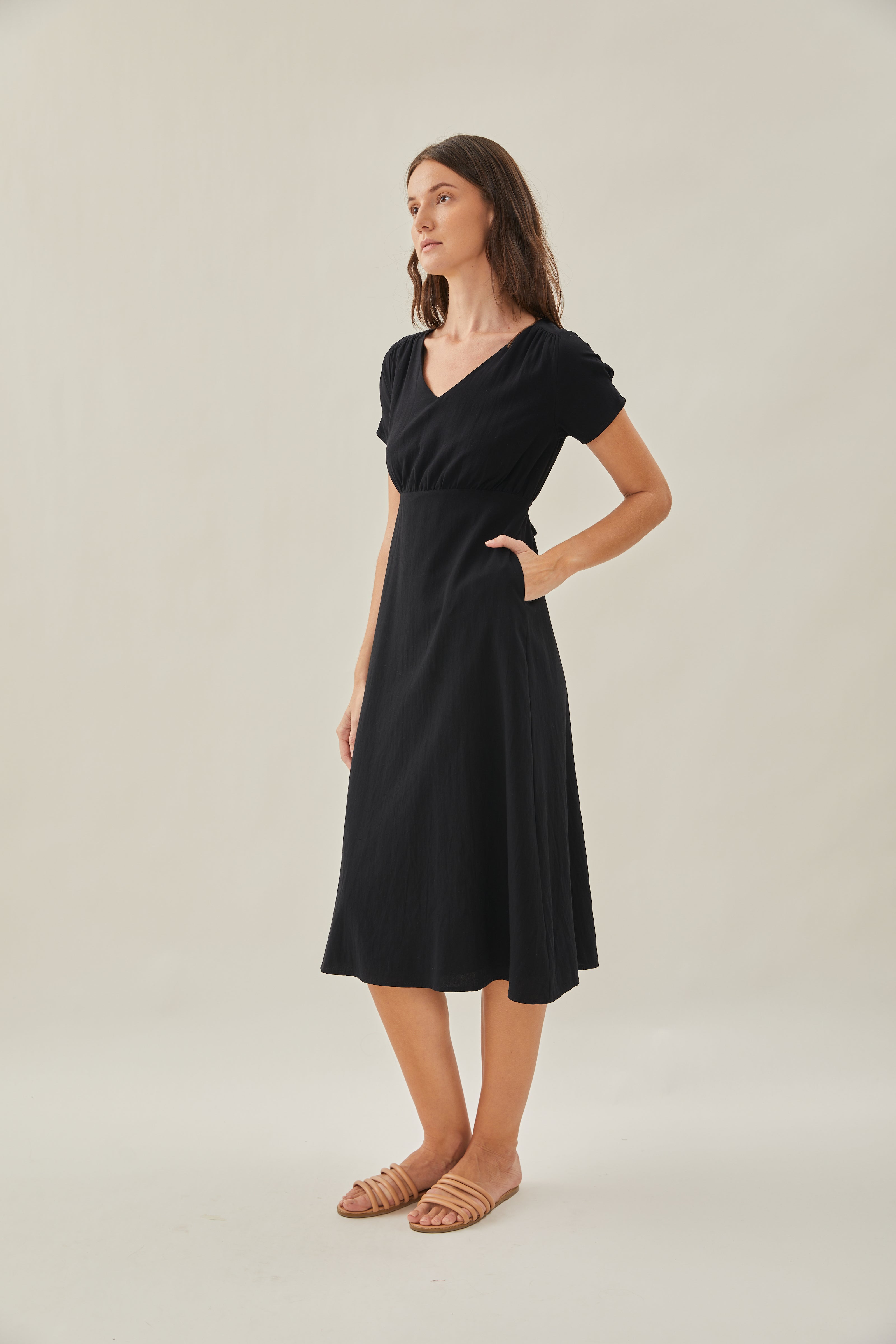 Waisted Midi Dress in Black