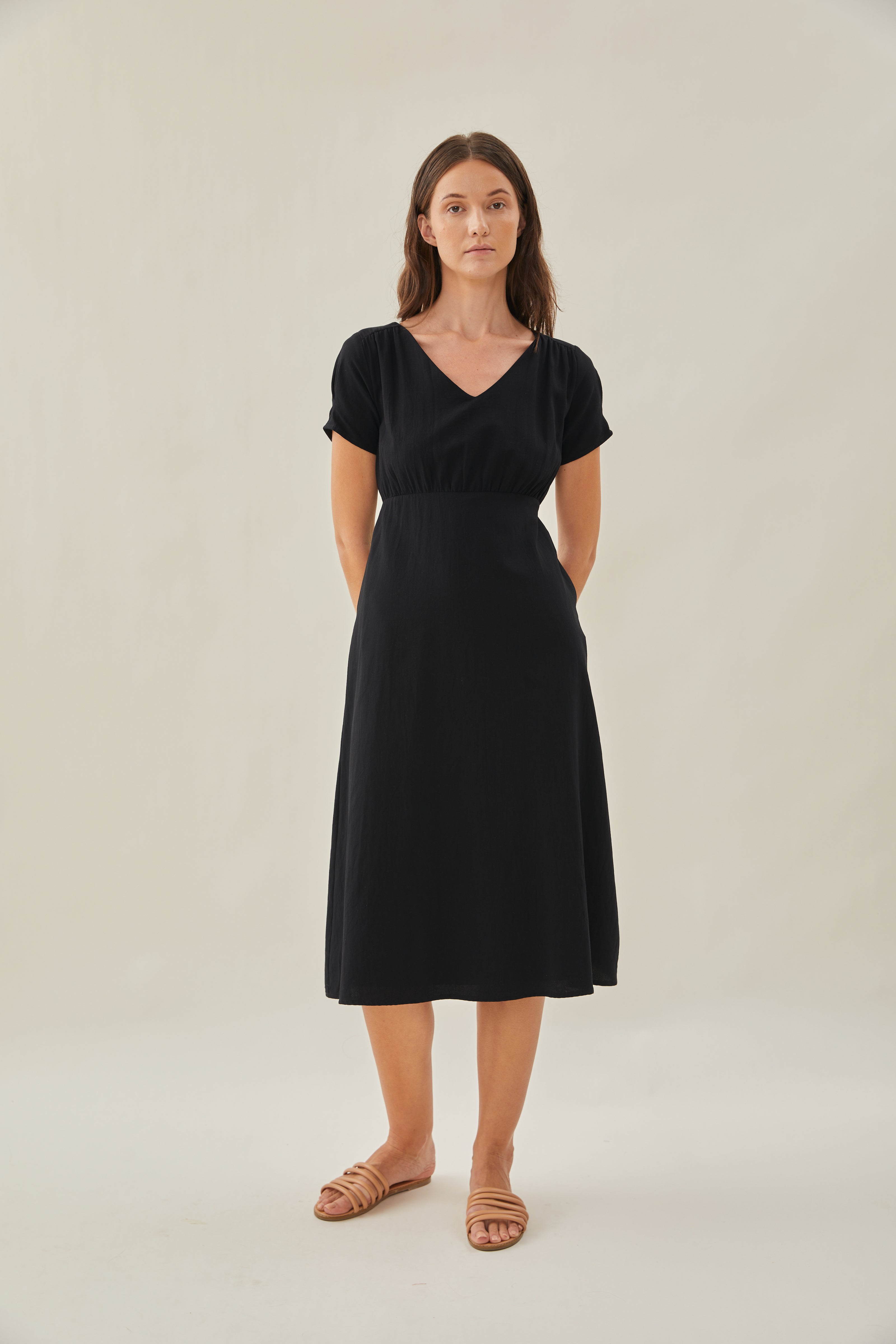 Waisted Midi Dress in Black