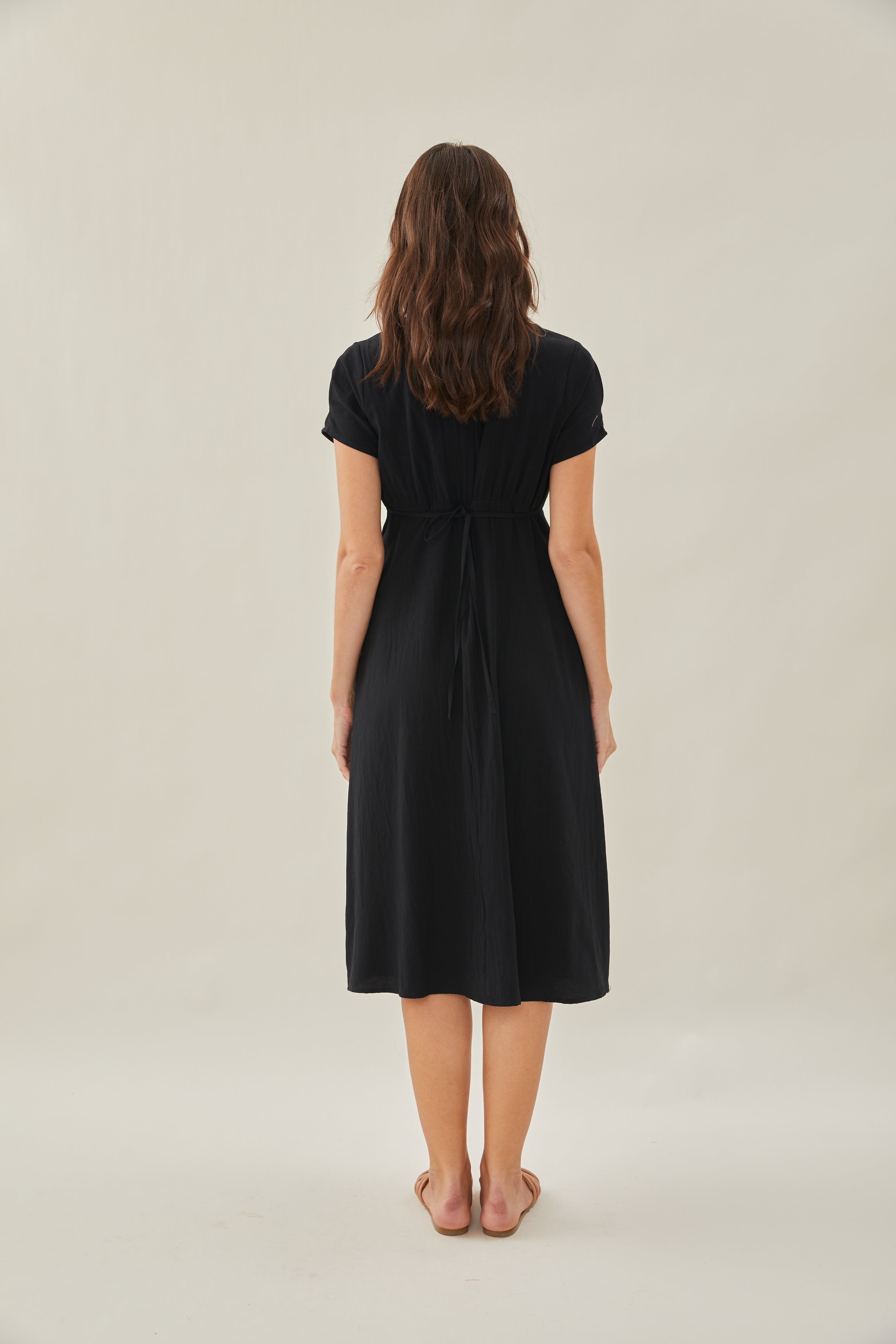 Waisted Midi Dress in Black