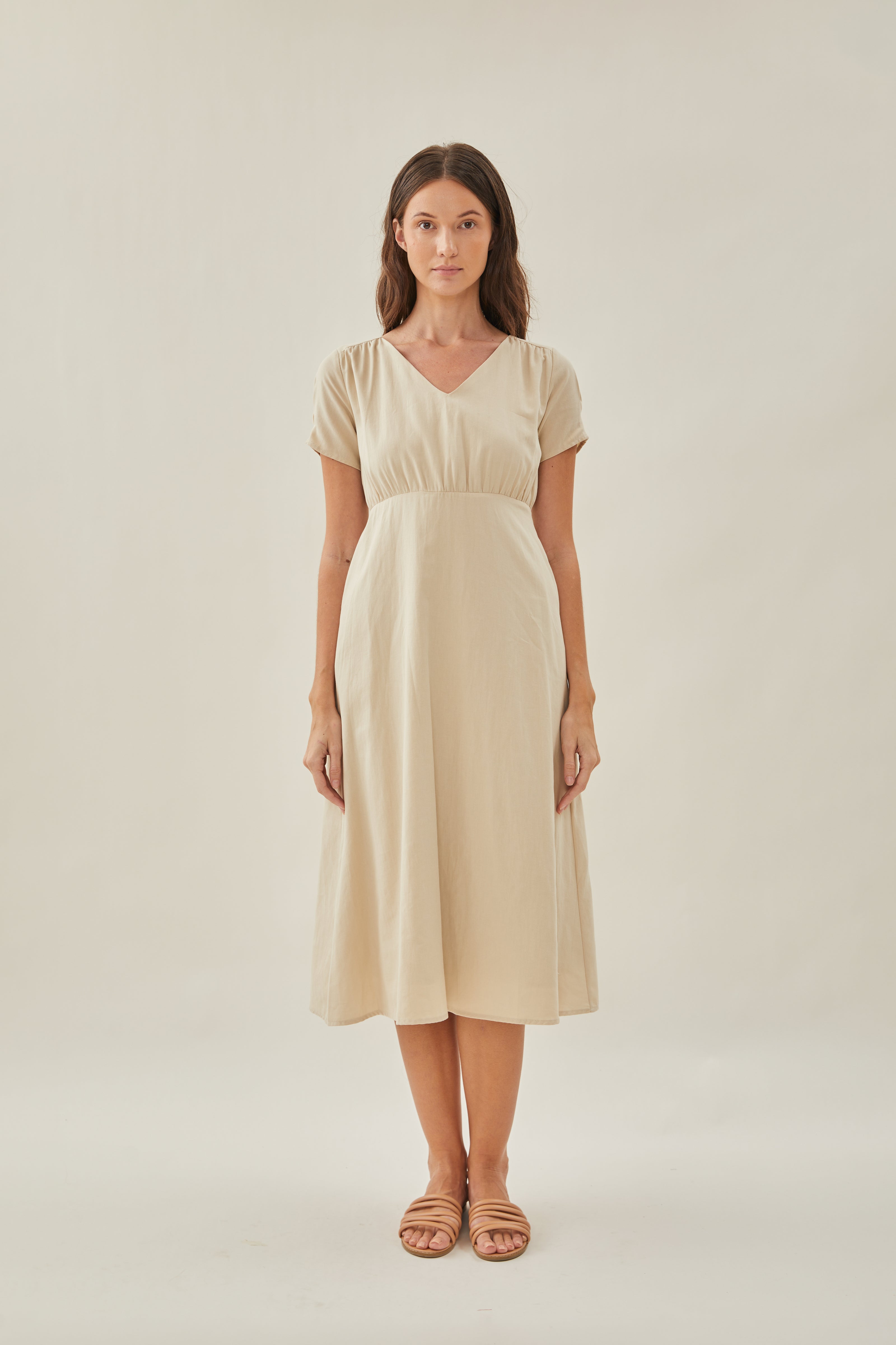 Waisted Midi Dress in Oat