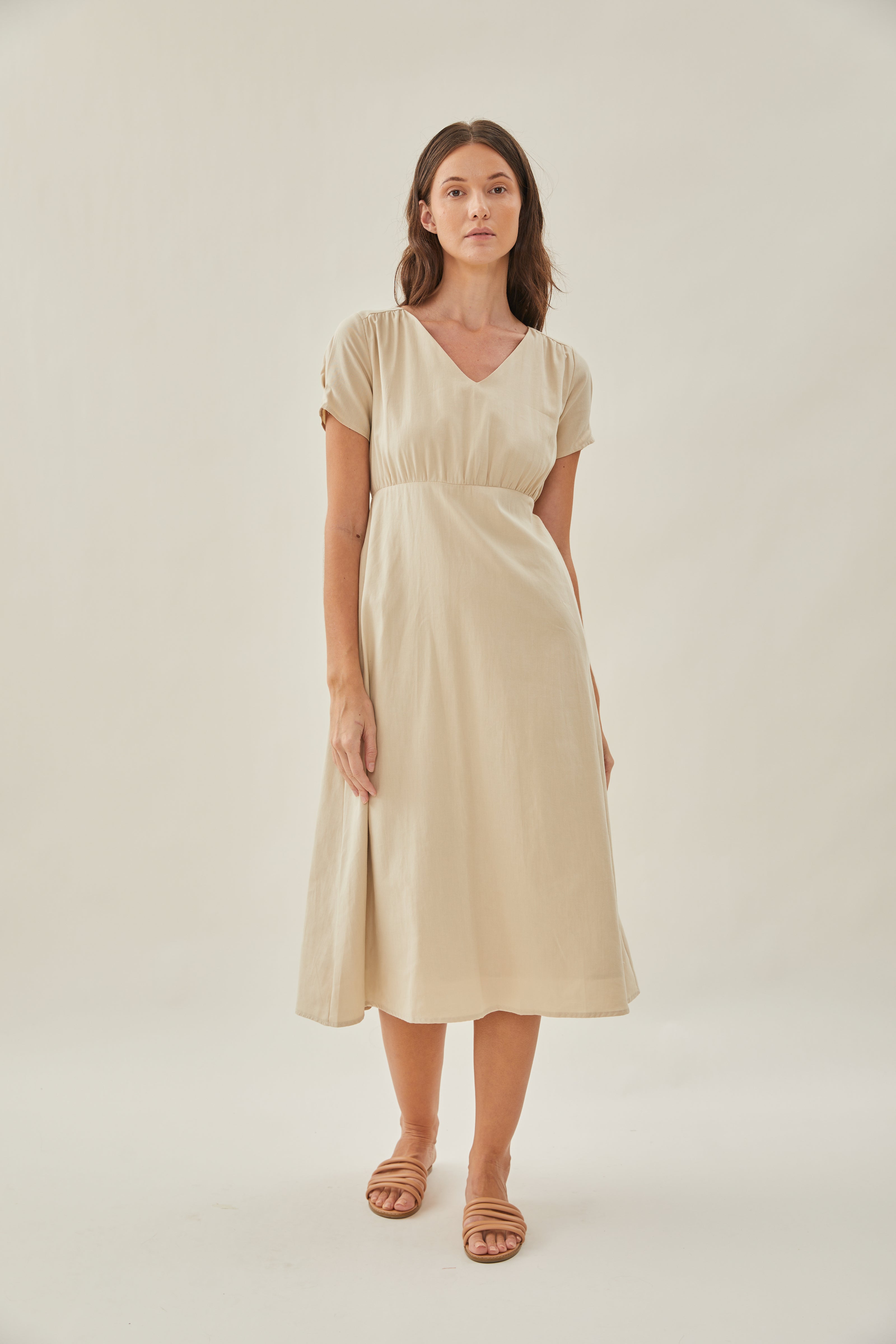 Waisted Midi Dress in Oat